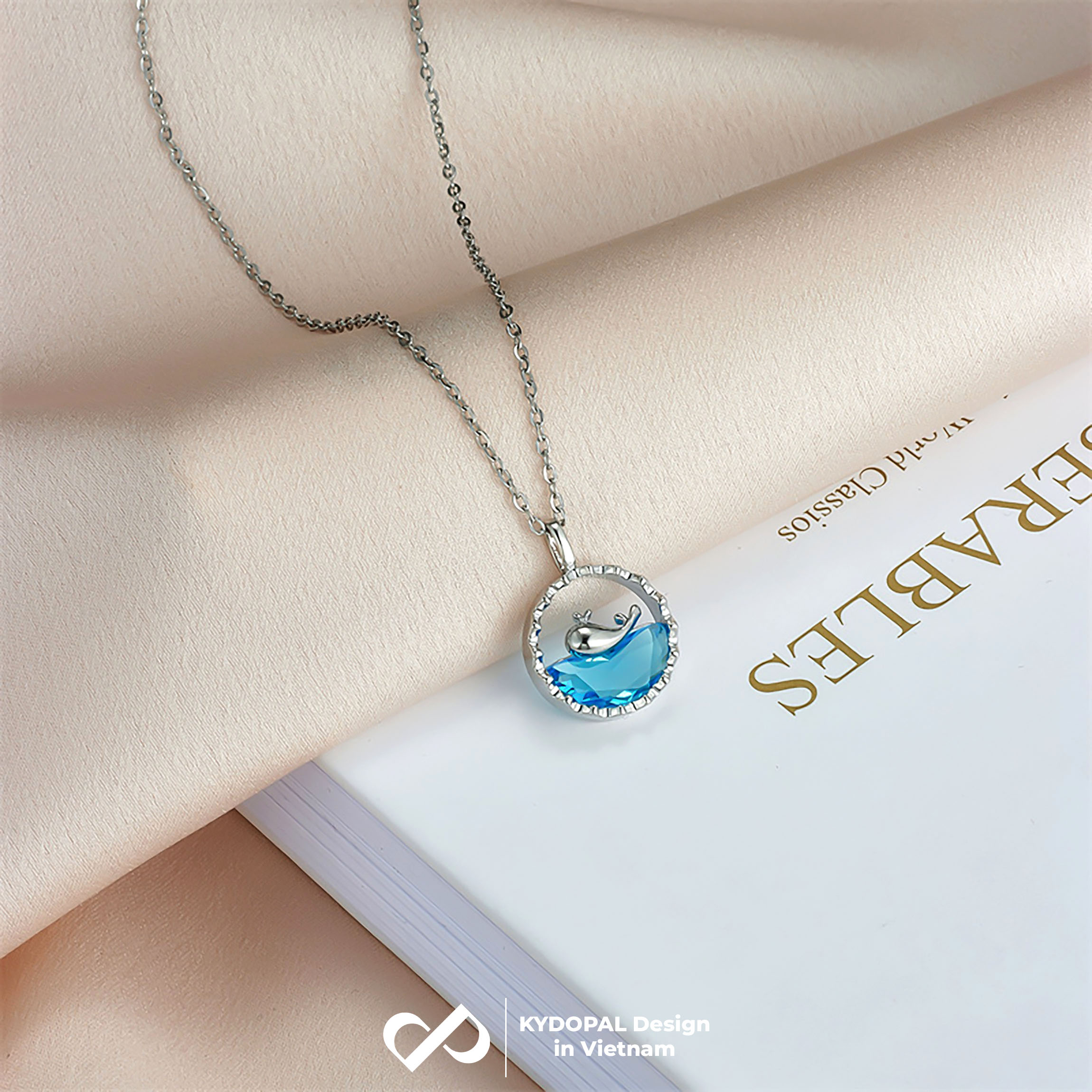 Dây chuyền bạc nữ KYDOPAL vòng cổ cá tính cá voi biển xanh lấp lánh trang sức bạc 925 - PAL9C3C49