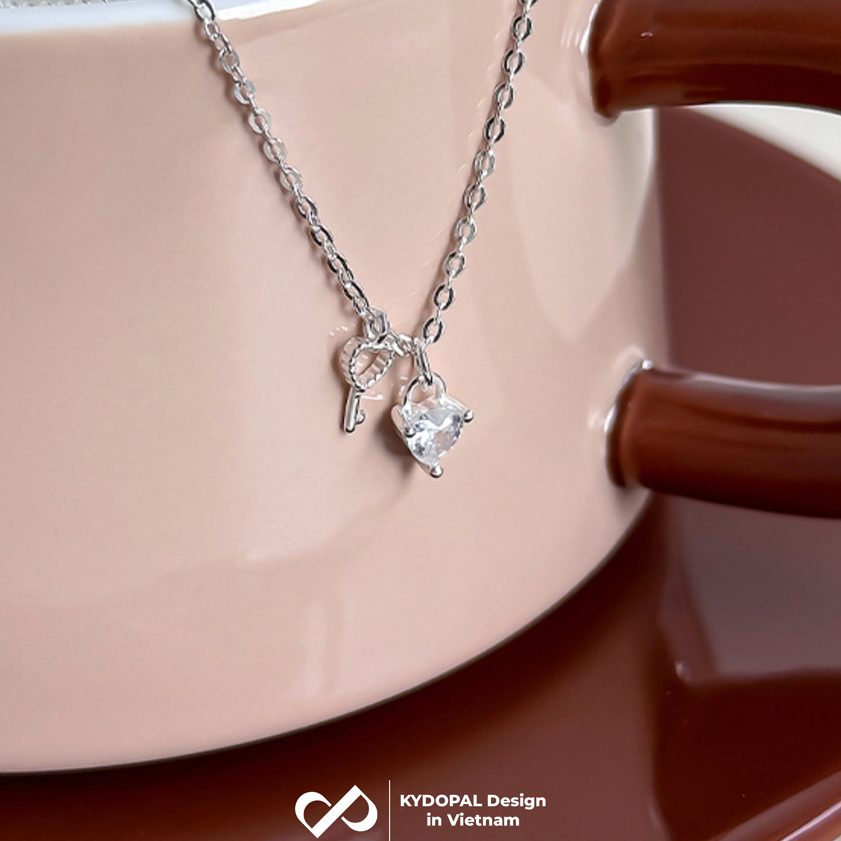 Dây chuyền bạc nữ KYDOPAL vòng cổ cá tính chìa khóa trái tim đá trắng trang sức bạc 925 - PAL9C3C46