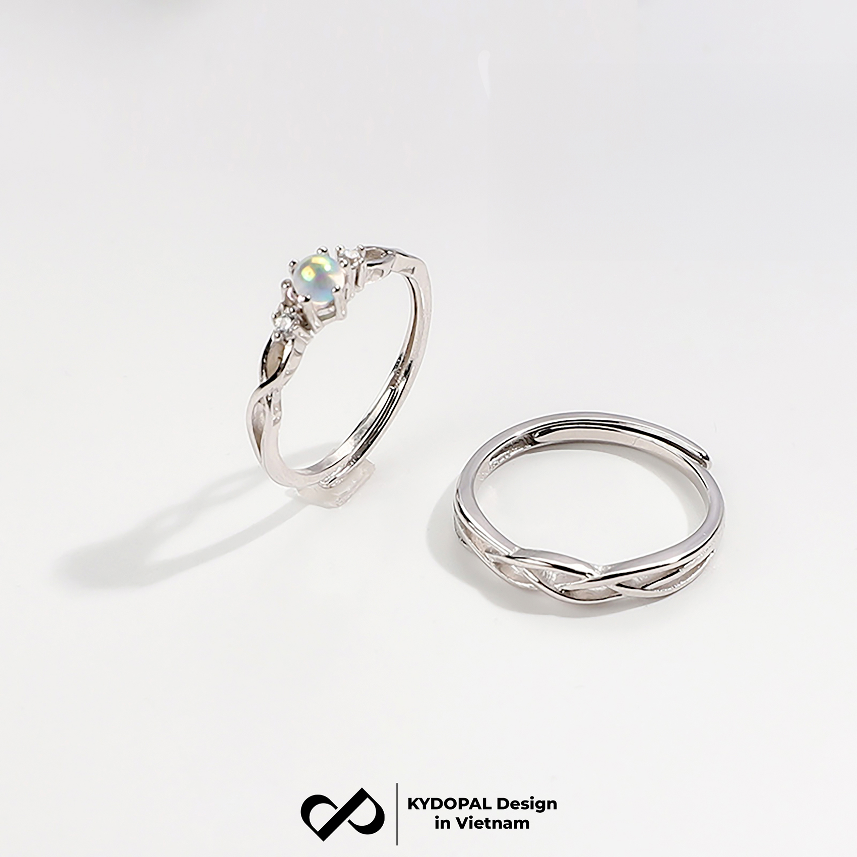 Nhẫn đôi bạc KYDOPAL cá tính gắn đá moonstone dành cho các cặp đôi trang sức bạc 925 - PAL9C3N8