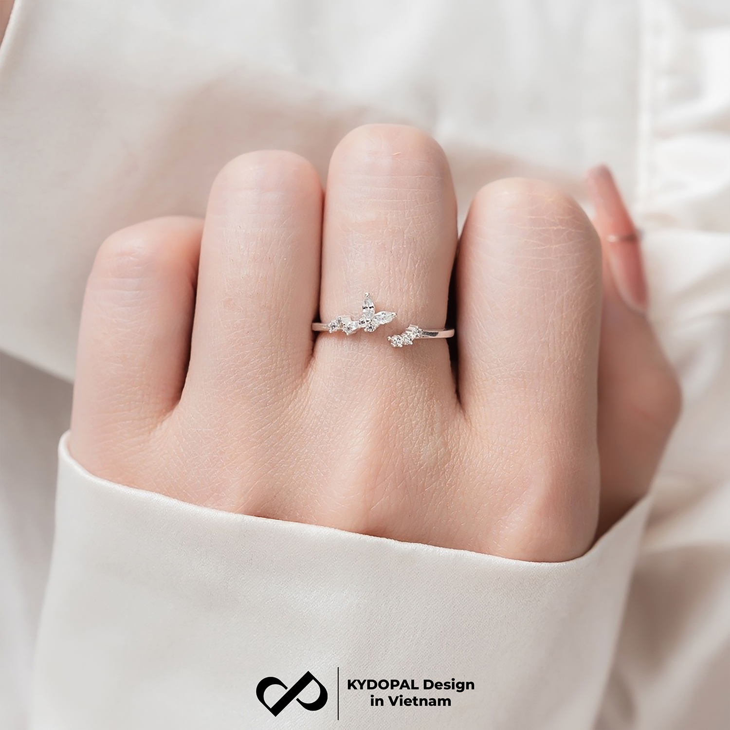 Nhẫn bạc nữ KYDOPAL hình cánh hồ điệp cành lá đính đá sang trọng trang sức bạc 925 - PAL9C11N7