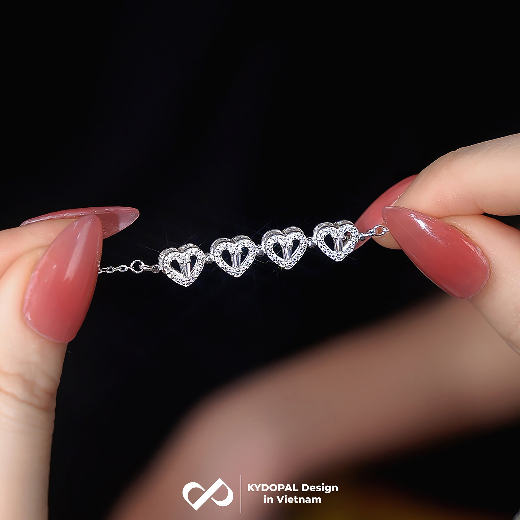 Dây chuyền bạc nữ KYDOPAL mẫu cỏ bốn 4 lá cá tính đá ghép hai trái tim trang sức 925 - PAL9C3C29