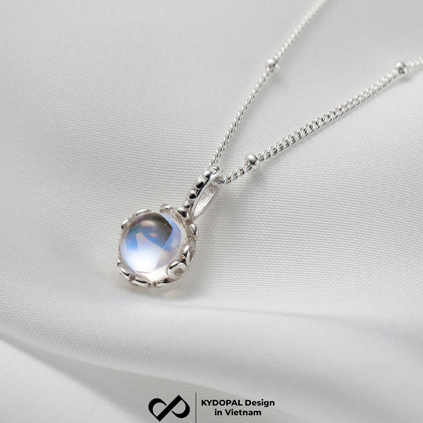 Dây chuyền bạc nữ KYDOPAL vòng cổ cá tính ổ đá cánh hoa tú cầu moonstone trang sức bạc 925 - PAL9C3C33