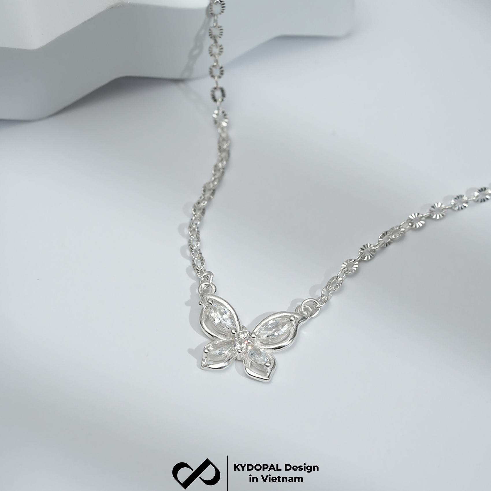 Dây chuyền bạc nữ KYDOPAL hồ điệp đính đá cá tính giọt nước dây hoa chặn trang sức bạc 925 - PAL93C31
