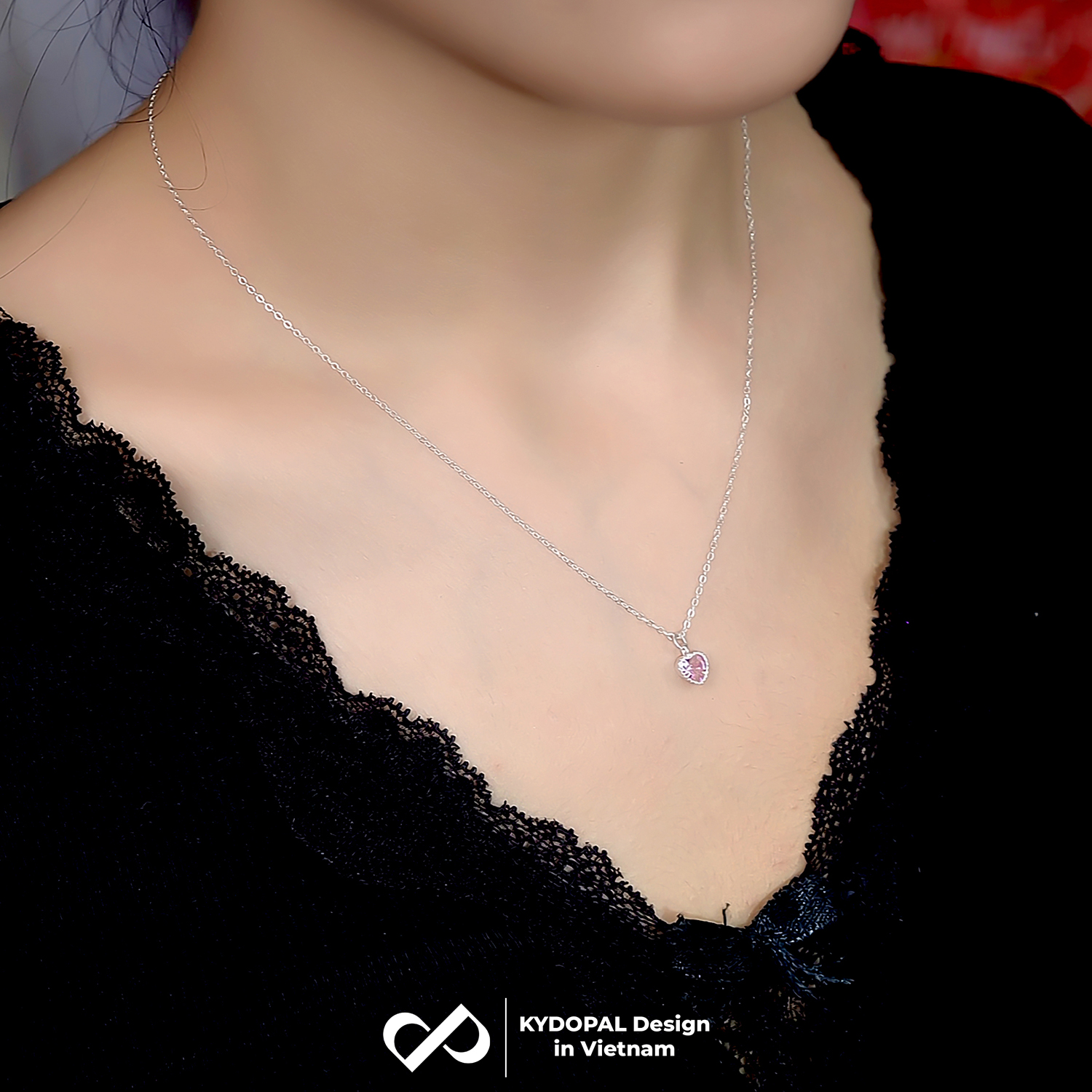 Dây chuyền bạc nữ KYDOPAL mẫu cá tính hạt mix mặt tim hồng blink lấp lánh trang sức 925 - PAL9C3C67