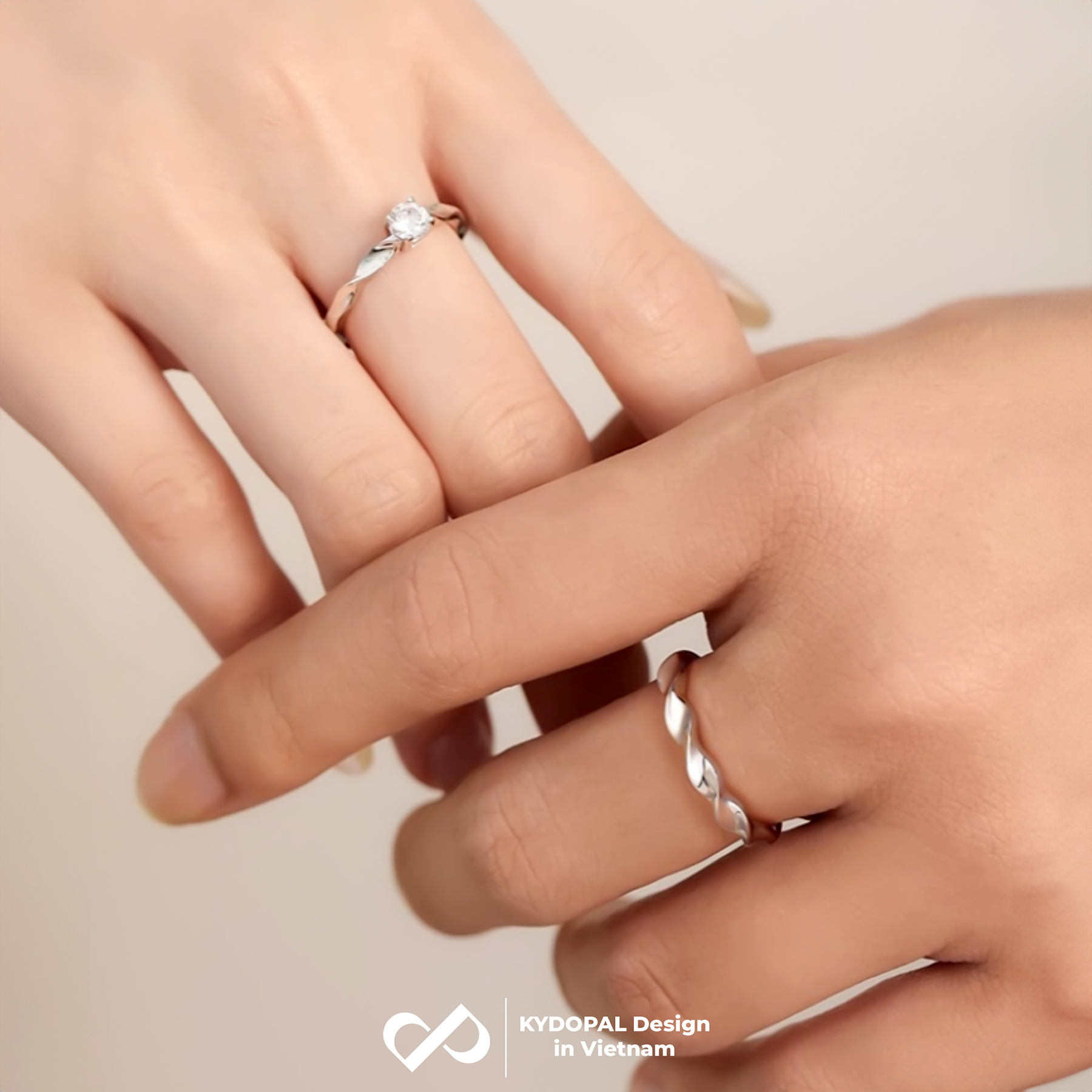 Nhẫn đôi bạc KYDOPAL đeo nam nữ cá tính FREESIZE sóng TRUE LOVE trơn cá tính - PAL9C3N12