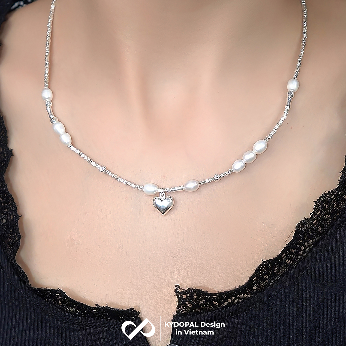 Dây chuyền bạc nữ KYDOPAL hạt vỡ Charm tim trai nước ngọt tự nhiên trang sức cao cấp - PAL9C3C66