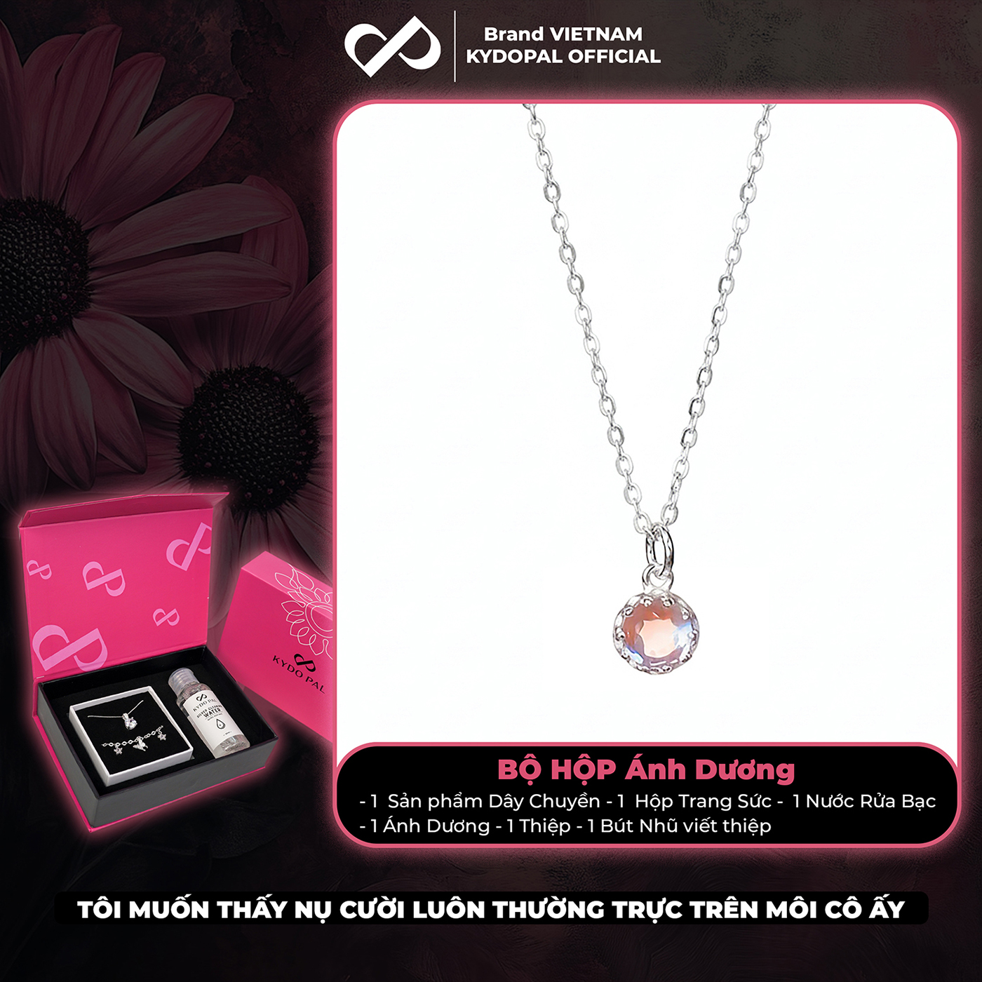 Dây chuyền bạc nữ KYDOPAL vòng cổ đá mặt tròn moonstone mini xinh xắn - PAL9C3C58