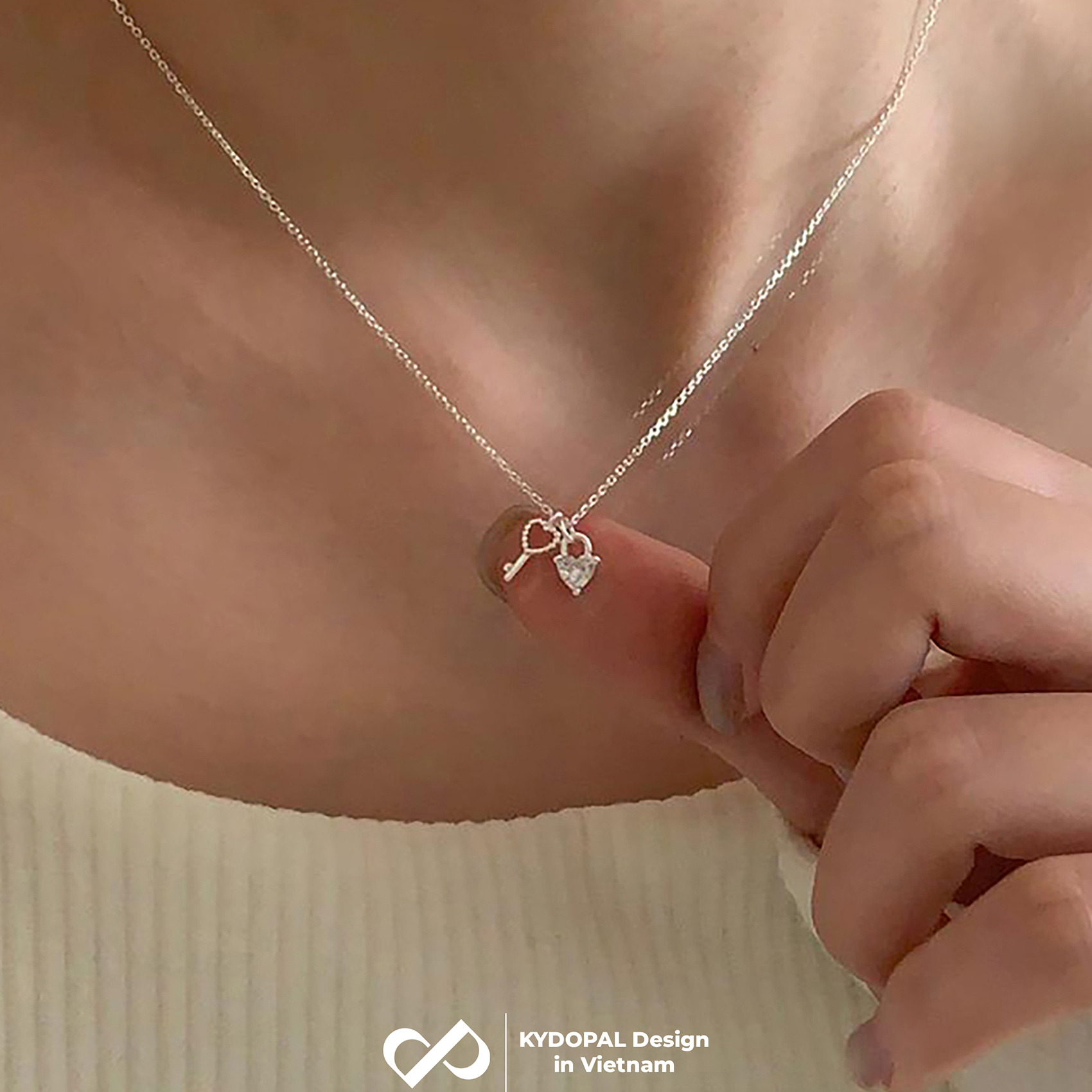 Dây chuyền bạc nữ KYDOPAL vòng cổ cá tính chìa khóa trái tim đá trắng trang sức bạc 925 - PAL9C3C46