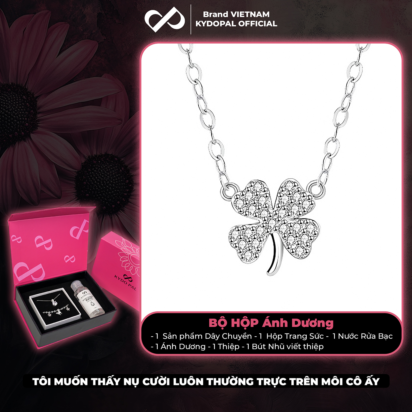 Dây chuyền bạc nữ KYDOPAL cỏ bốn lá cá tính đính đá nhỏ mini nữ tính trang sức bạc 925 - PAL9C3C11