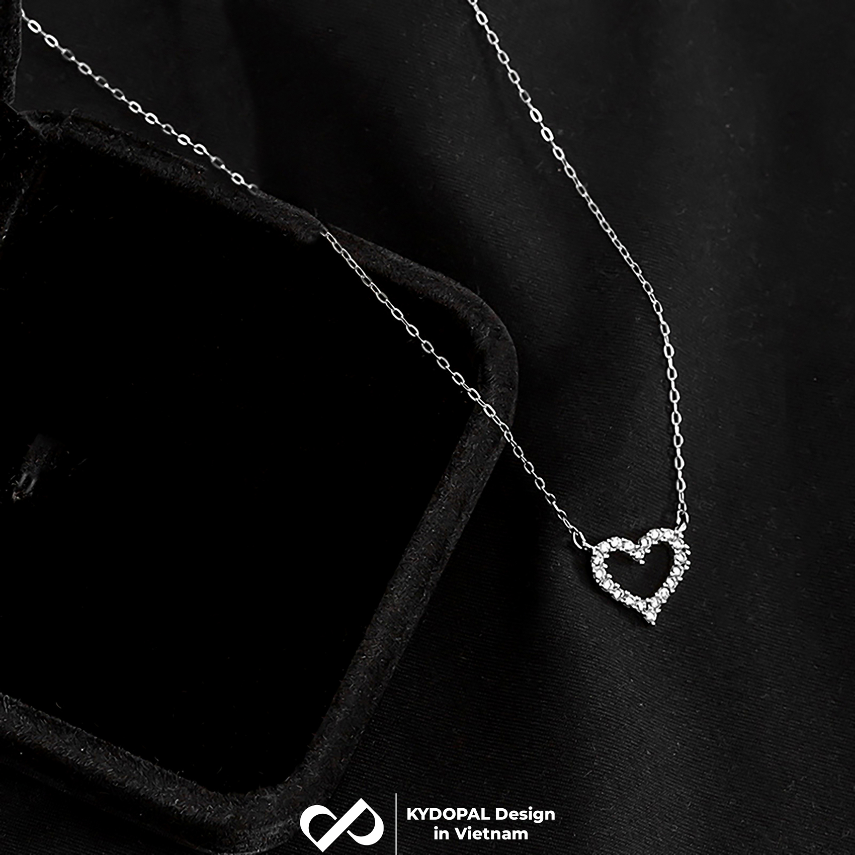 Dây chuyền bạc nữ KYDOPAL cá tính tim rỗng nạm đá viền cao cấp trang sức bạc 925 - PAL9C3C22