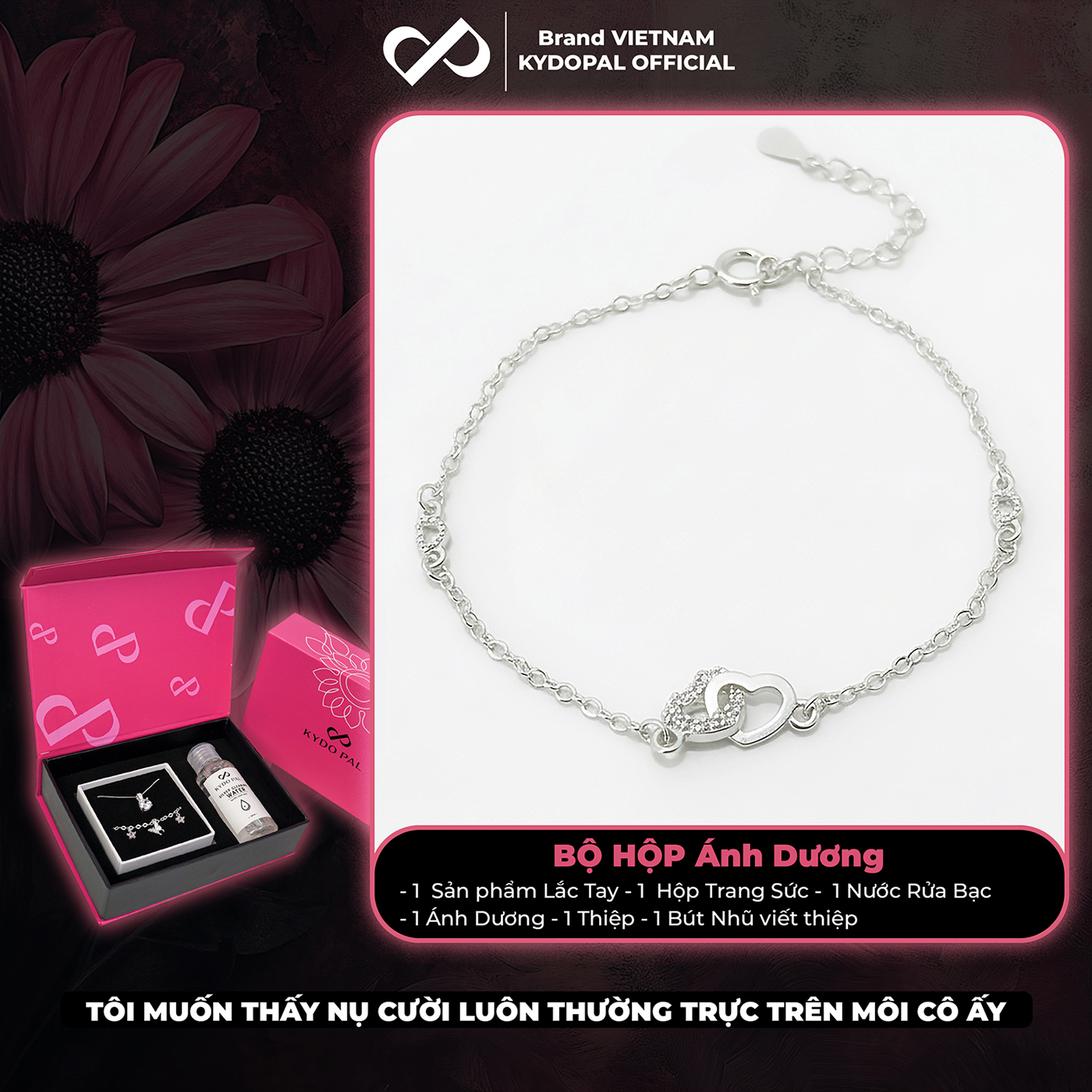 Lắc tay bạc nữ KYDOPAL Vòng tay tim lồng mini xinh xắn trang sức bạc 925 - PAL9C3L35