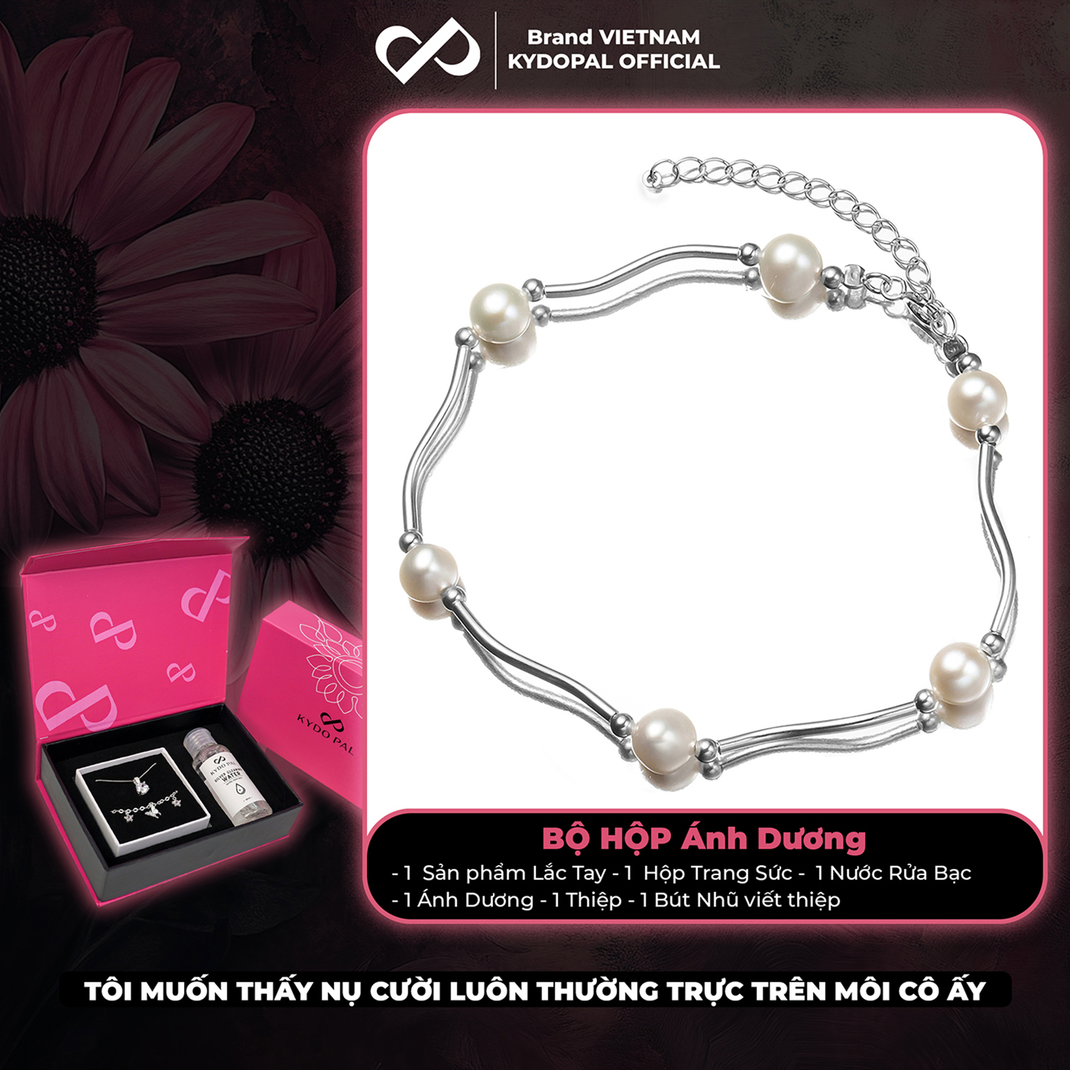 Lắc tay bạc nữ KYDOPAL vòng tay hạt trai nước ngọt mix ống bạc xoắn nữ tính trang sức bạc 925 - PAL9C3L53