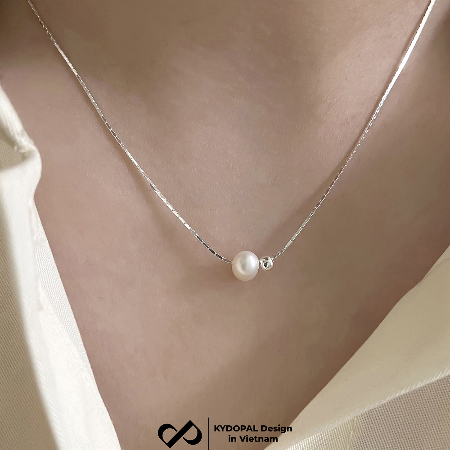 Dây chuyền bạc nữ KYDOPAL vòng cổ cá tính hạt mì mix hạt trai nữ tính trang sức bạc 925  - PAL9C3C55