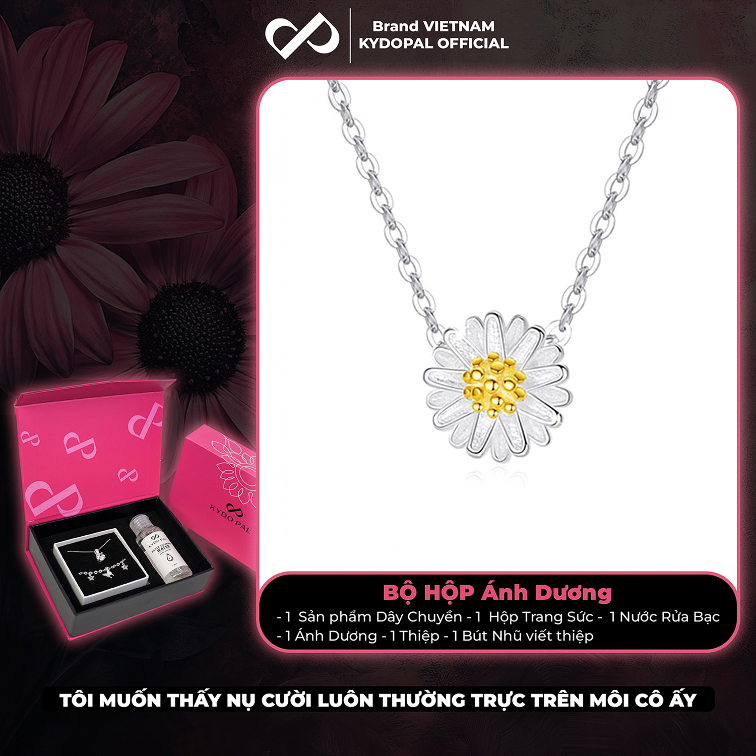 Dây chuyền bạc nữ KYDOPAL cá tính mặt hoa cúc nhị nữ tính trang sức bạc 925 - PAL9C3C32