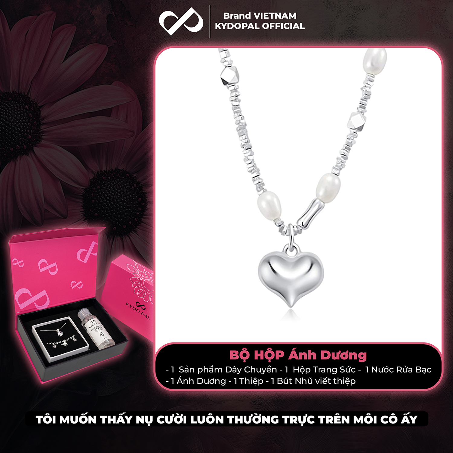 Dây chuyền bạc nữ KYDOPAL hạt vỡ Charm tim trai nước ngọt tự nhiên trang sức cao cấp - PAL9C3C66