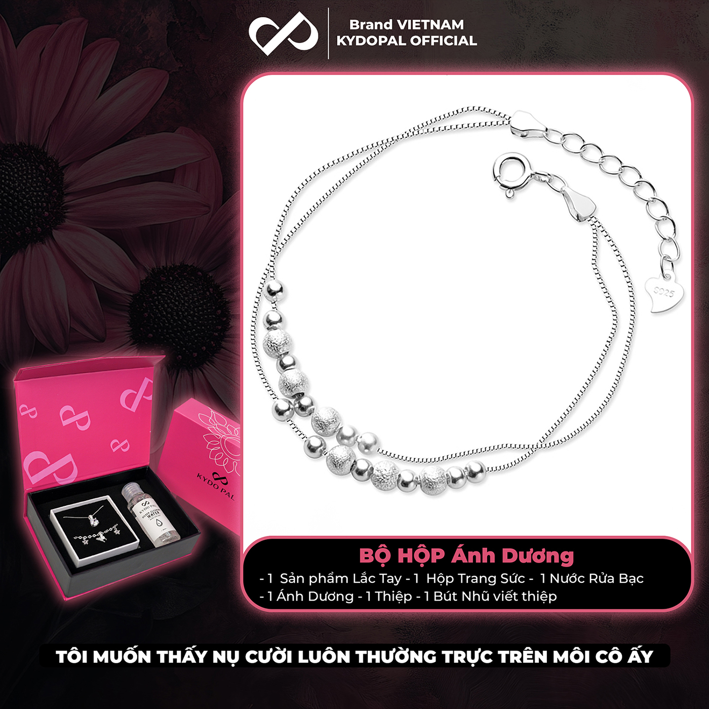 Lắc tay, lắc chân bạc nữ KYDOPAL dây kép xỏ bi cá tính phay cát lấp lánh trang sức 925 - PAL9C3L65