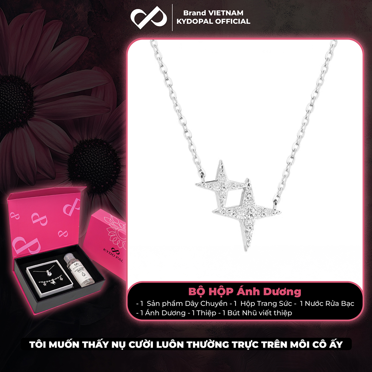 Dây chuyền bạc nữ KYDOPAL mẫu sao đôi cá tính lấp lánh trang sức bạc 925 - PAL9C3C18