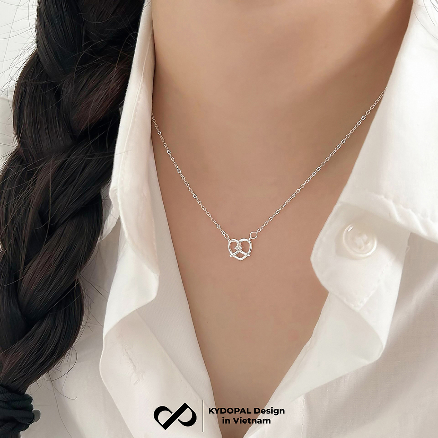 Dây chuyền bạc nữ KYDOPAL mặt trái tim xoắn đá nhỏ cá tính trang sức bạc 925 - PAL9C3C45