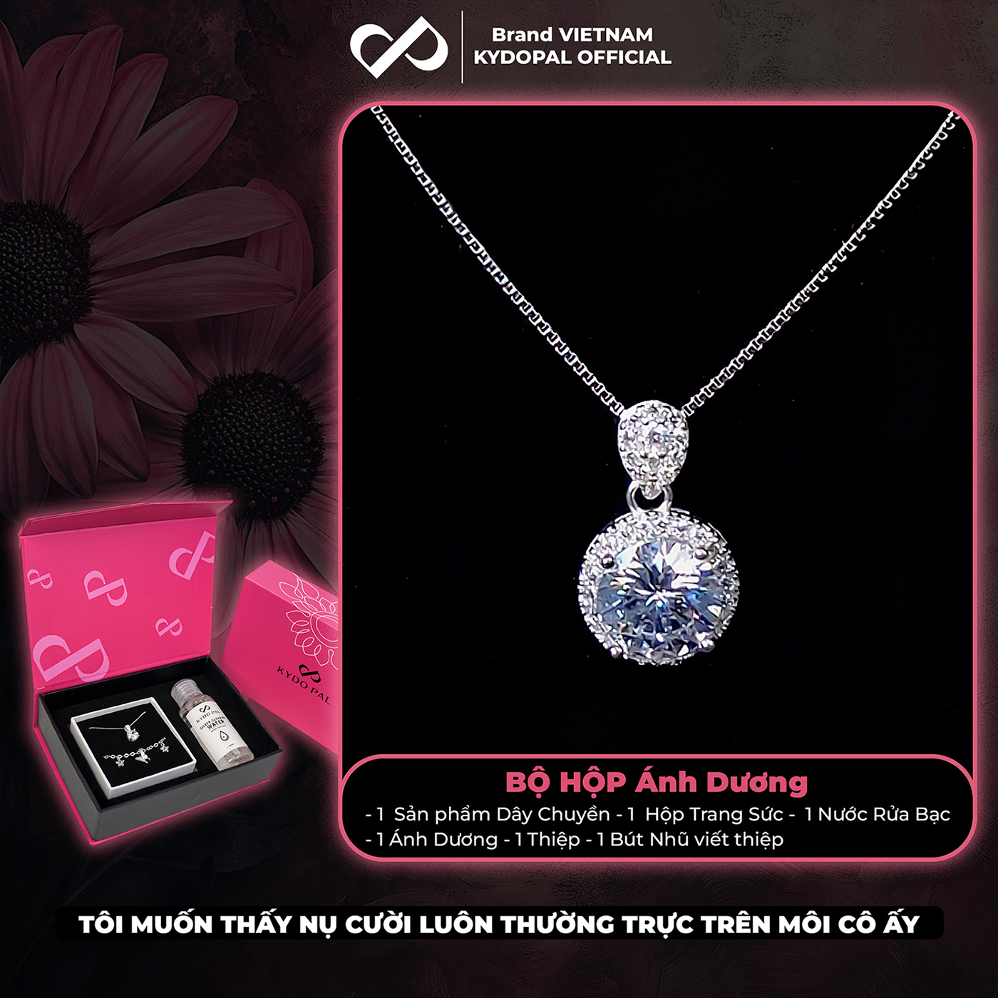 Dây chuyền bạc nữ KYDOPAL mặt đá tròn cá tính nạm đá cao cấp trang sức bạc 925 - PAL9C3C26