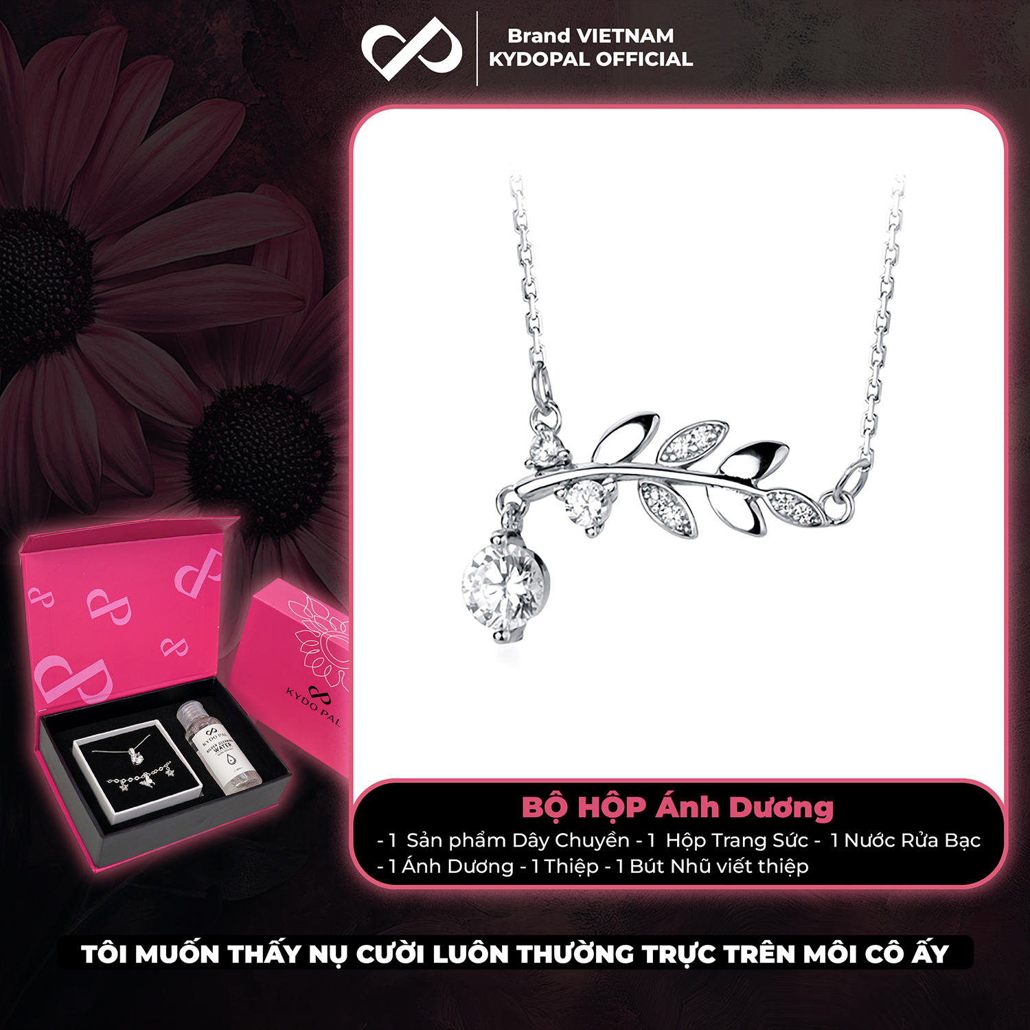 Dây chuyền bạc nữ KYDOPAL mặt tán lá treo hạt đá nhỏ nữ tính trang sức bạc 925 - PAL9C3C63