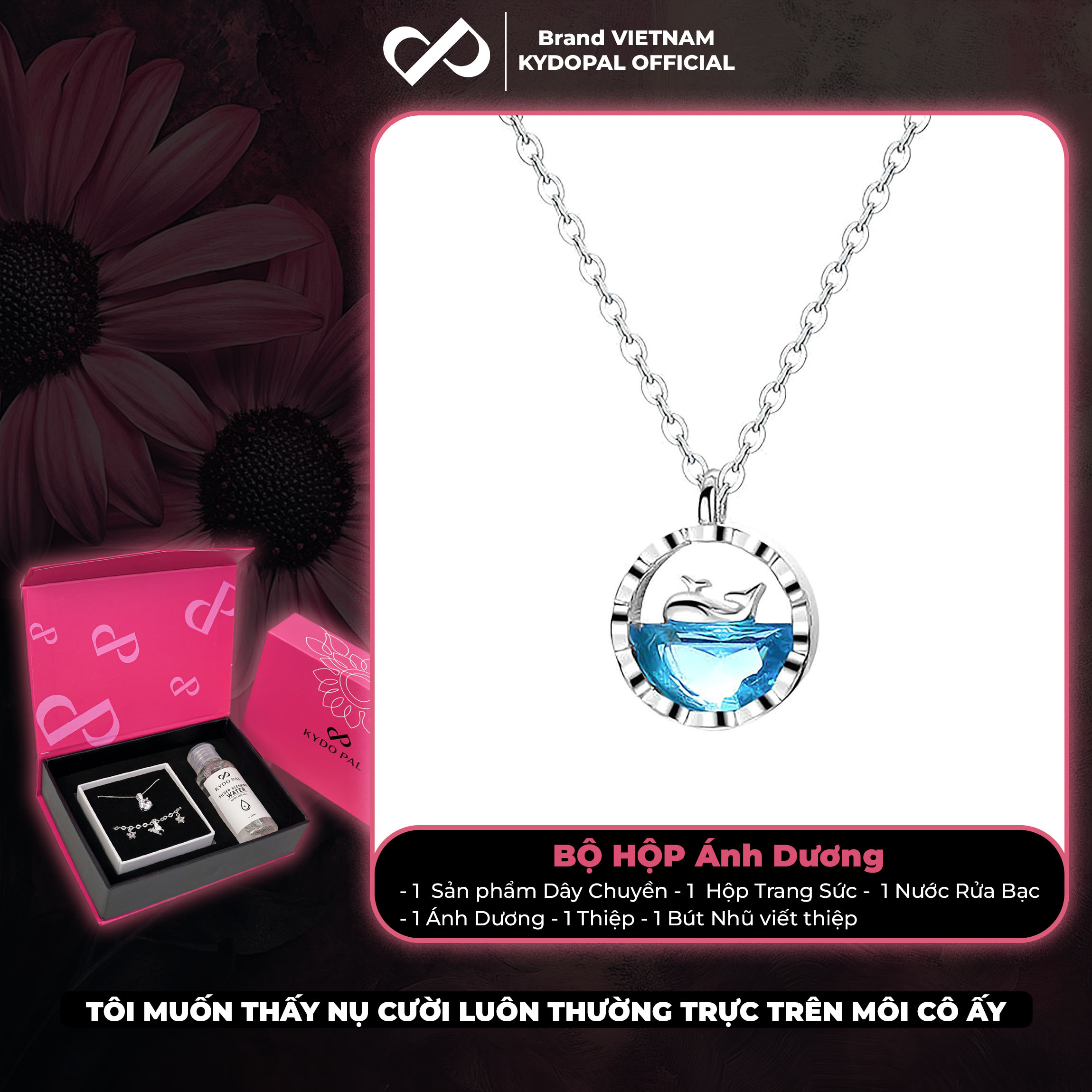 Dây chuyền bạc nữ KYDOPAL vòng cổ cá tính cá voi biển xanh lấp lánh trang sức bạc 925 - PAL9C3C49