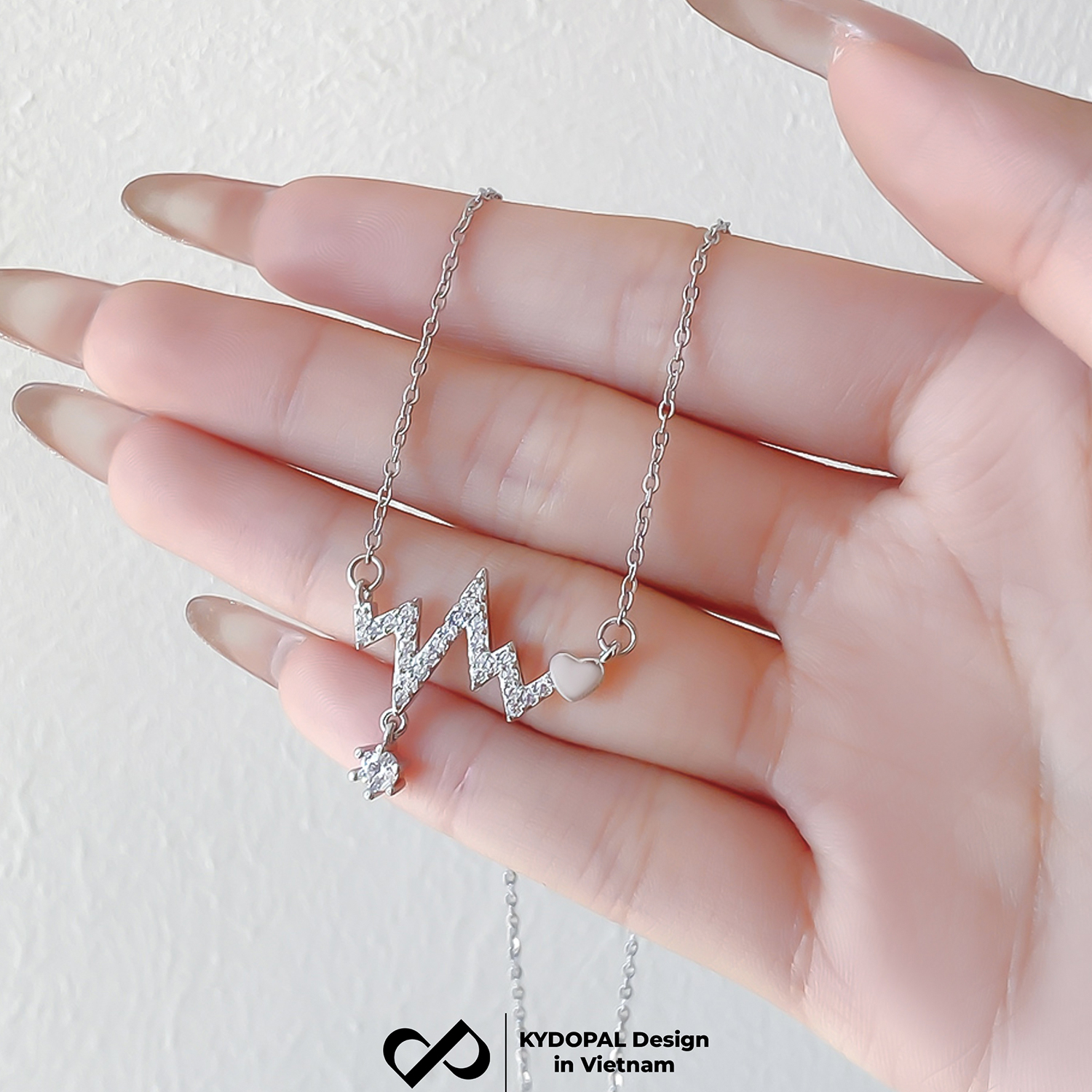 Dây chuyền bạc nữ KYDOPAL nhịp tim cá tính đính đá xinh xắn trang sức bạc cao cấp - PAL9C3C13