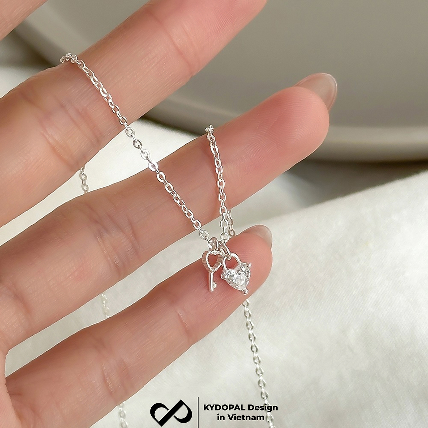 Dây chuyền bạc nữ KYDOPAL vòng cổ cá tính chìa khóa trái tim đá trắng trang sức bạc 925 - PAL9C3C46