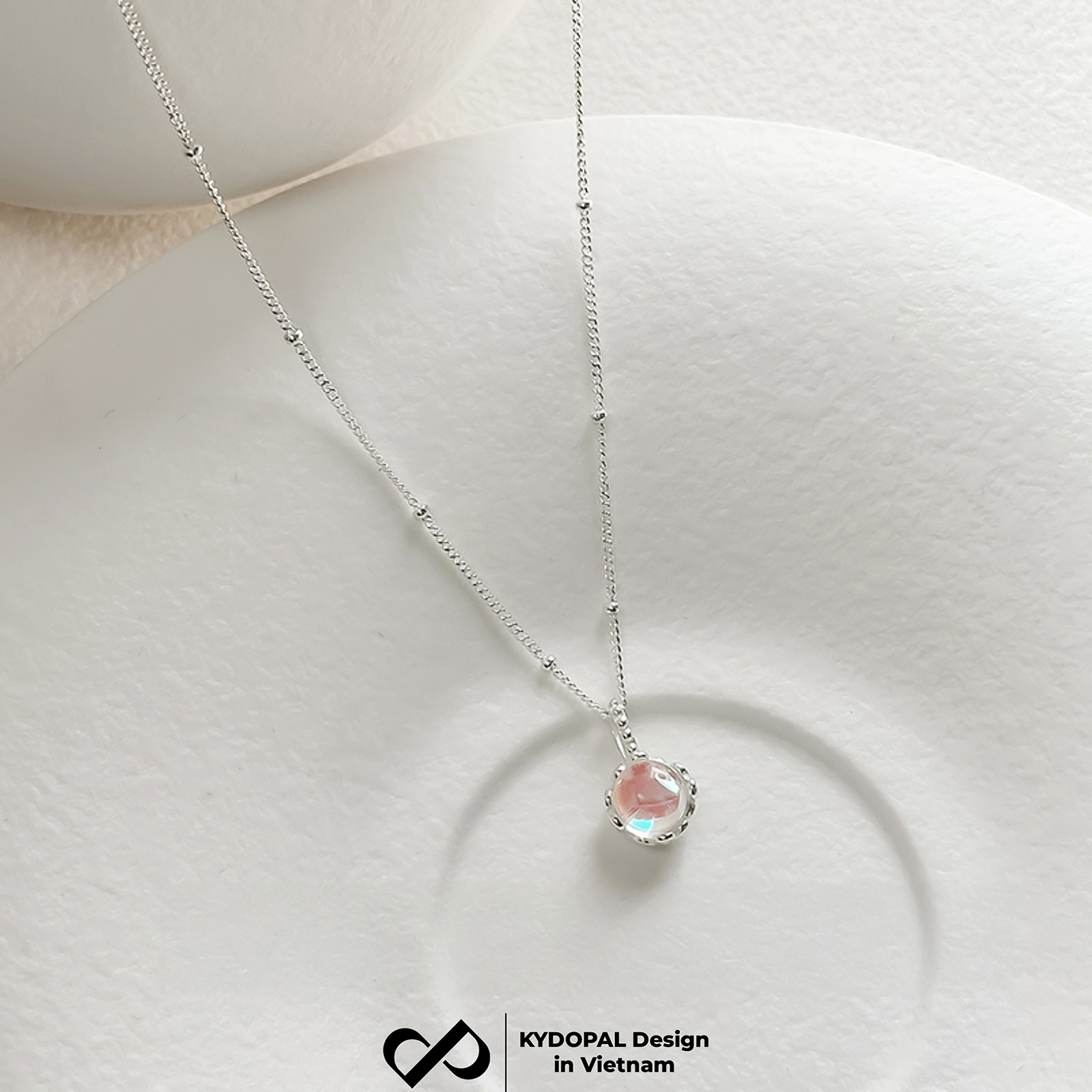 Dây chuyền bạc nữ KYDOPAL vòng cổ cá tính ổ đá cánh hoa tú cầu moonstone trang sức bạc 925 - PAL9C3C33