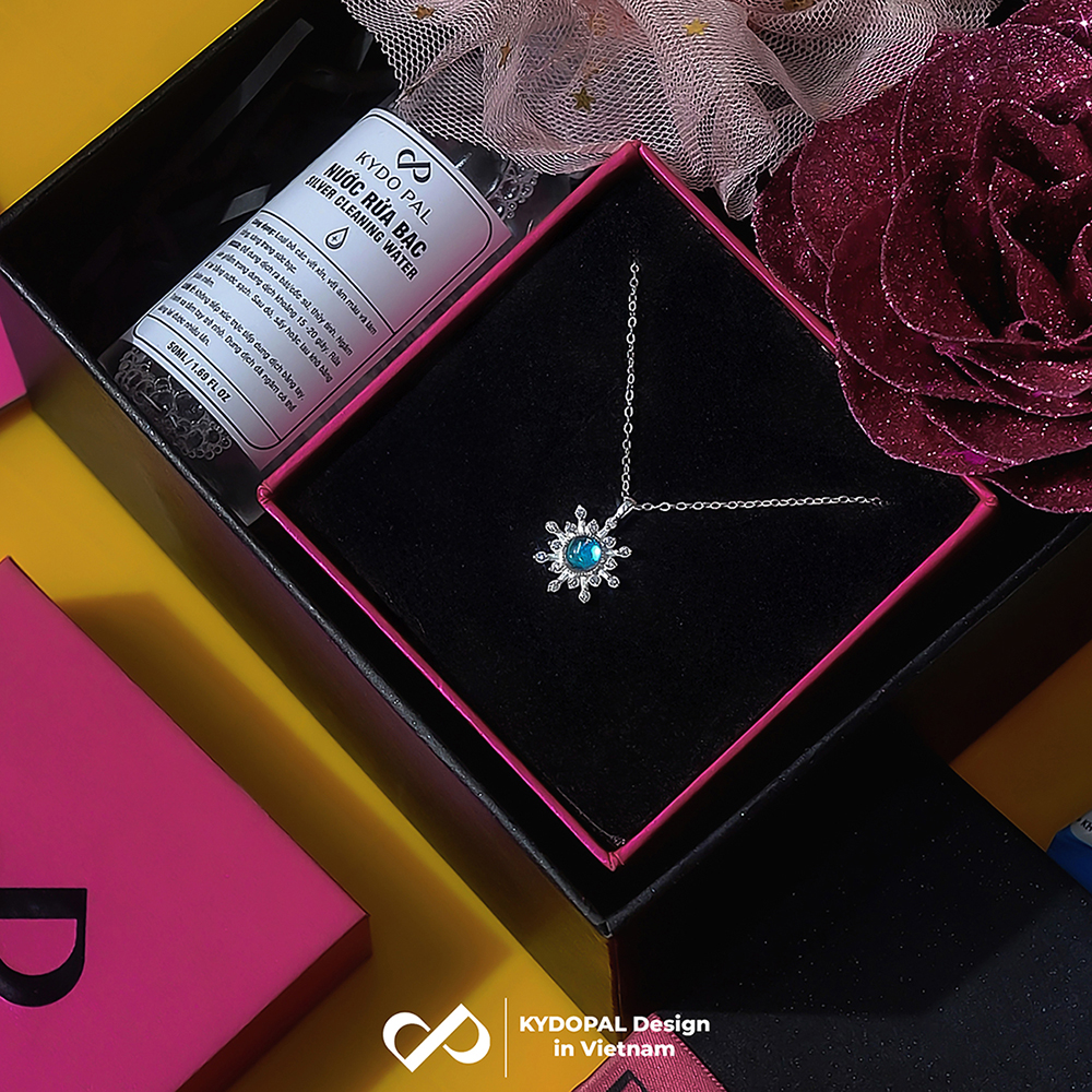 Dây chuyền bạc nữ KYDOPAL vòng cổ mặt trời đá moonstone đổi màu lấp lánh - PAL9C3C48