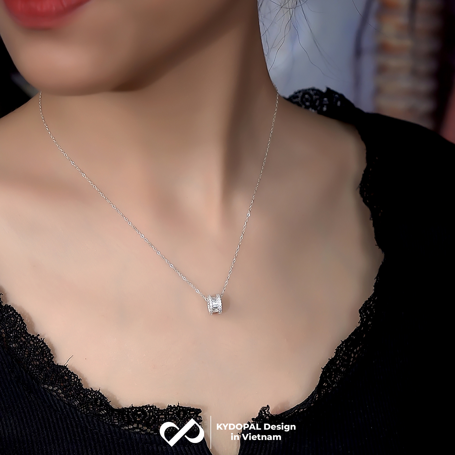 Dây chuyền bạc nữ KYDOPAL mặt hộp nạm đá Baguette cá tính trang sức bạc 925 - PAL9C3C8