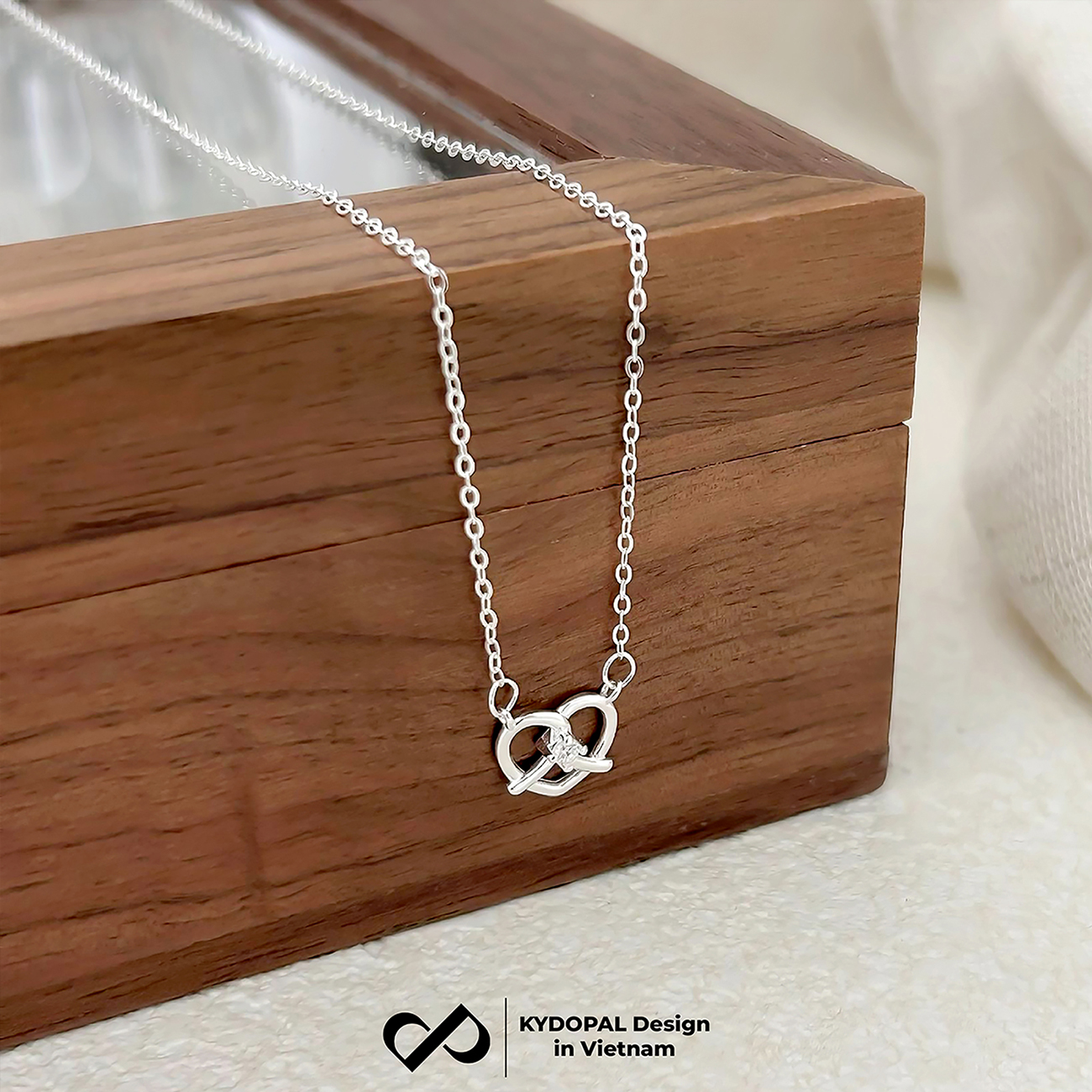 Dây chuyền bạc nữ KYDOPAL mặt trái tim xoắn đá nhỏ cá tính trang sức bạc 925 - PAL9C3C45