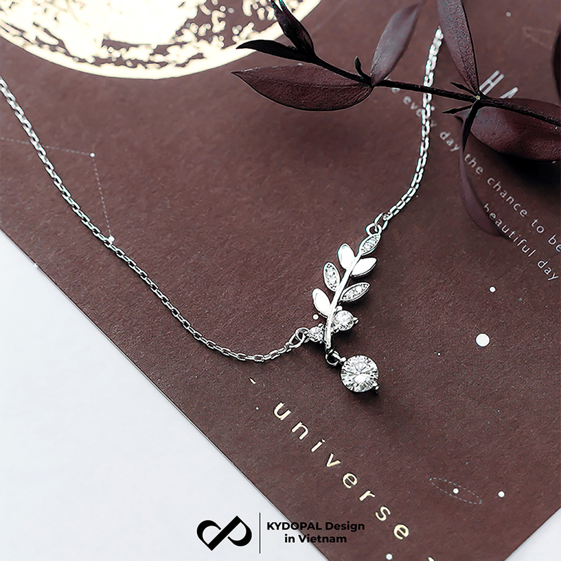 Dây chuyền bạc nữ KYDOPAL mặt tán lá treo hạt đá nhỏ nữ tính trang sức bạc 925 - PAL9C3C63