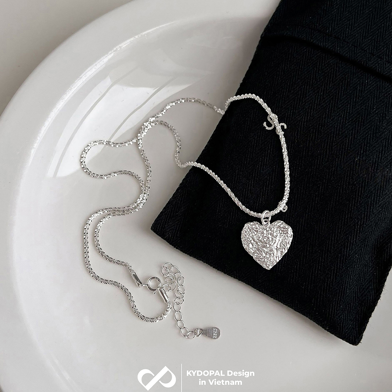 Dây chuyền bạc nữ KYDOPAL vòng cổ cá tính dây xù kim tuyến treo mặt tim phay cát bản to trang sức bạc 925 - PAL9C3C59