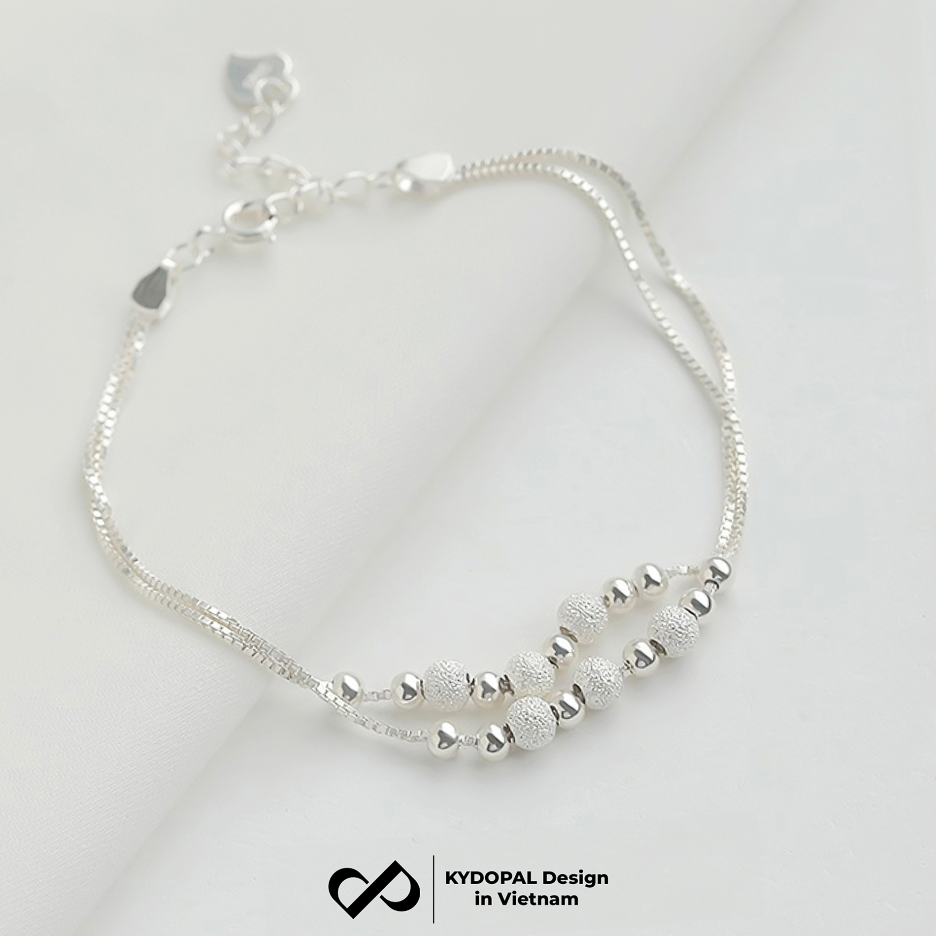 Lắc tay, lắc chân bạc nữ KYDOPAL dây kép xỏ bi cá tính phay cát lấp lánh trang sức 925 - PAL9C3L65
