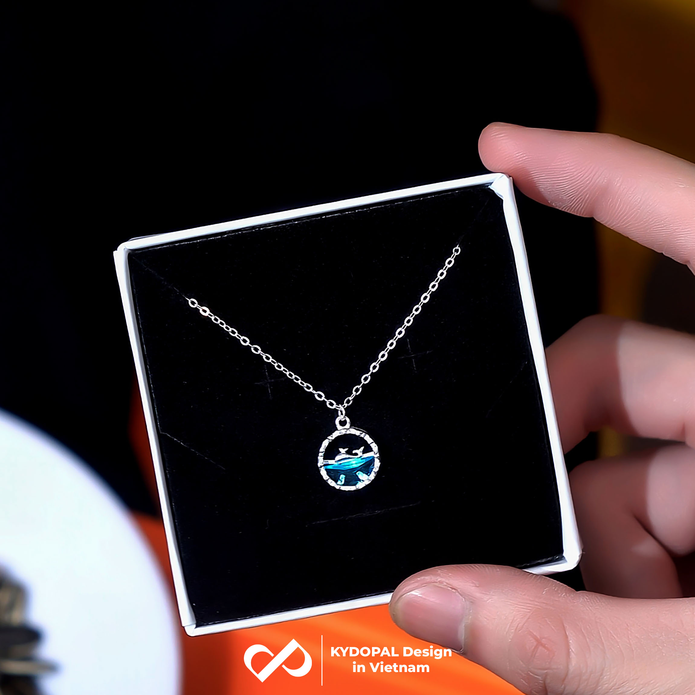 Dây chuyền bạc nữ KYDOPAL vòng cổ cá tính cá voi biển xanh lấp lánh trang sức bạc 925 - PAL9C3C49