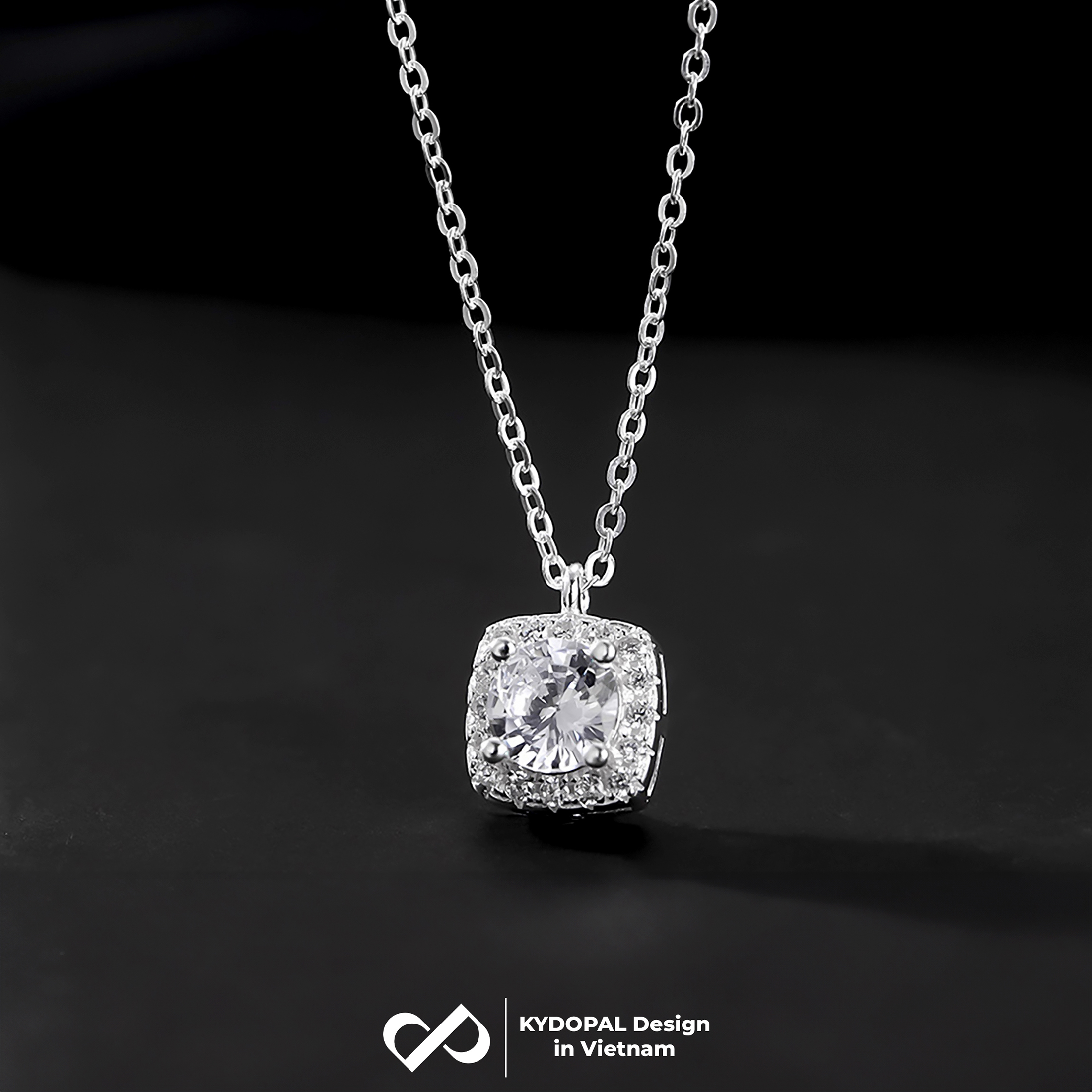 Dây chuyền bạc nữ KYDOPAL mặt vuông cá tính đính đá cao cấp trang sức bạc 925 - PAL9C3C25