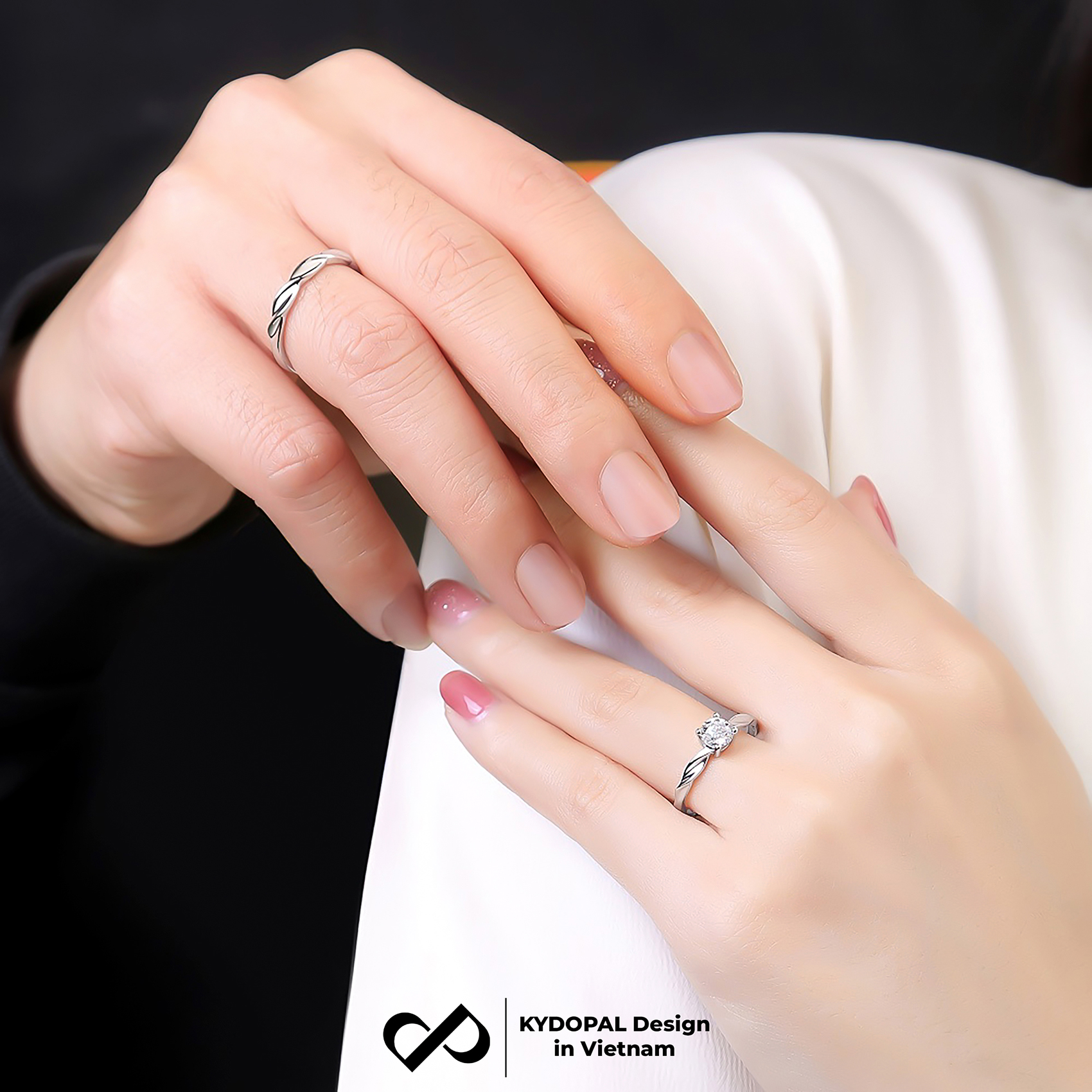 Nhẫn đôi bạc KYDOPAL đeo nam nữ cá tính FREESIZE sóng TRUE LOVE trơn cá tính - PAL9C3N12