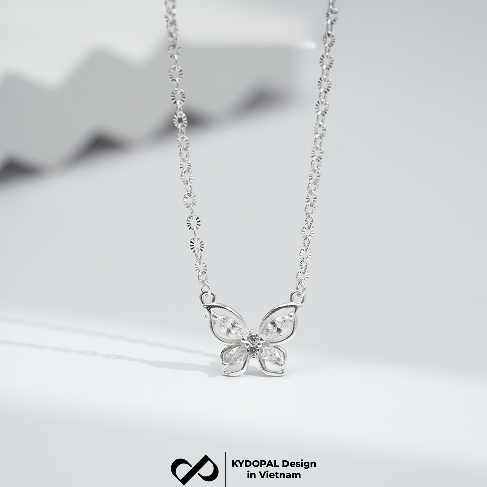 Dây chuyền bạc nữ KYDOPAL hồ điệp đính đá cá tính giọt nước dây hoa chặn trang sức bạc 925 - PAL93C31