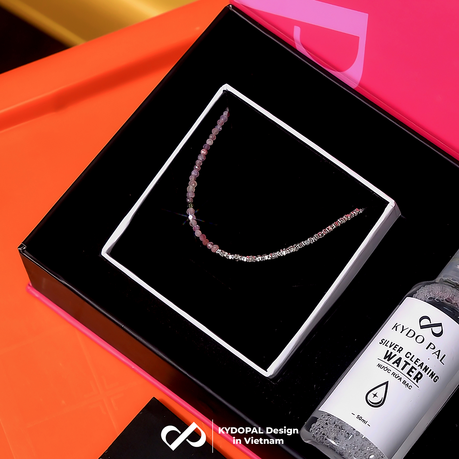 Lắc tay bạc nữ KYDOPAL vòng tay tuamaline hạt đá tròn màu sắc mix hạt bạc vỡ nhẹ nhàng - PAL9C3L24