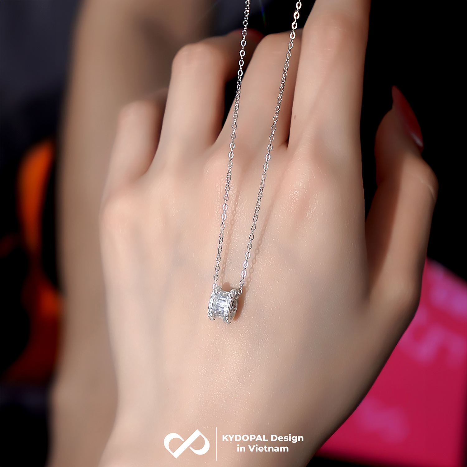 Dây chuyền bạc nữ KYDOPAL mặt hộp nạm đá Baguette cá tính trang sức bạc 925 - PAL9C3C8