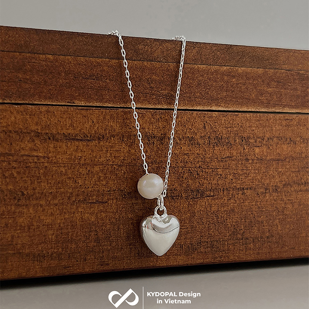 Dây chuyền bạc nữ KYDOPAL vòng cổ cá tính xỏ trai nuôi mix tim phồng nữ tính - PAL9C3C54