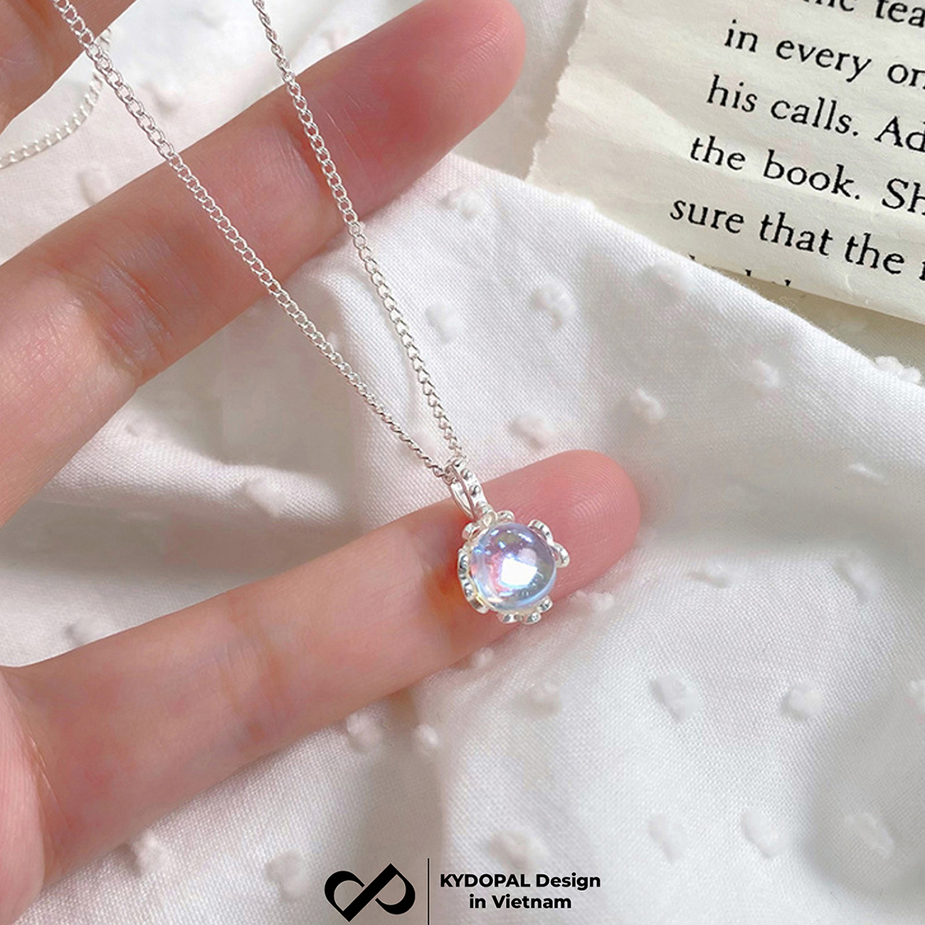 Dây chuyền bạc nữ KYDOPAL vòng cổ cá tính ổ đá cánh hoa tú cầu moonstone trang sức bạc 925 - PAL9C3C33