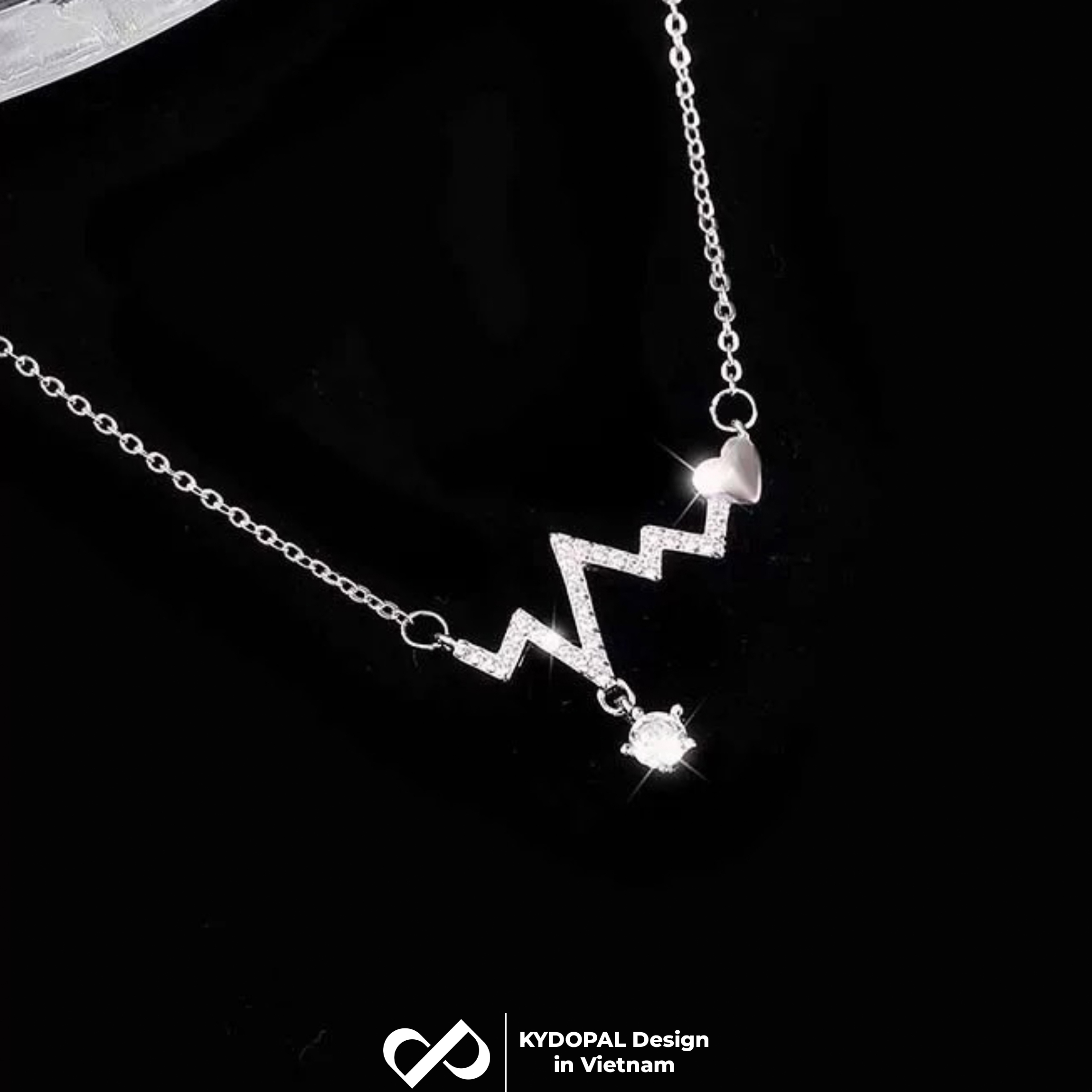 Dây chuyền bạc nữ KYDOPAL nhịp tim cá tính đính đá xinh xắn trang sức bạc cao cấp - PAL9C3C13
