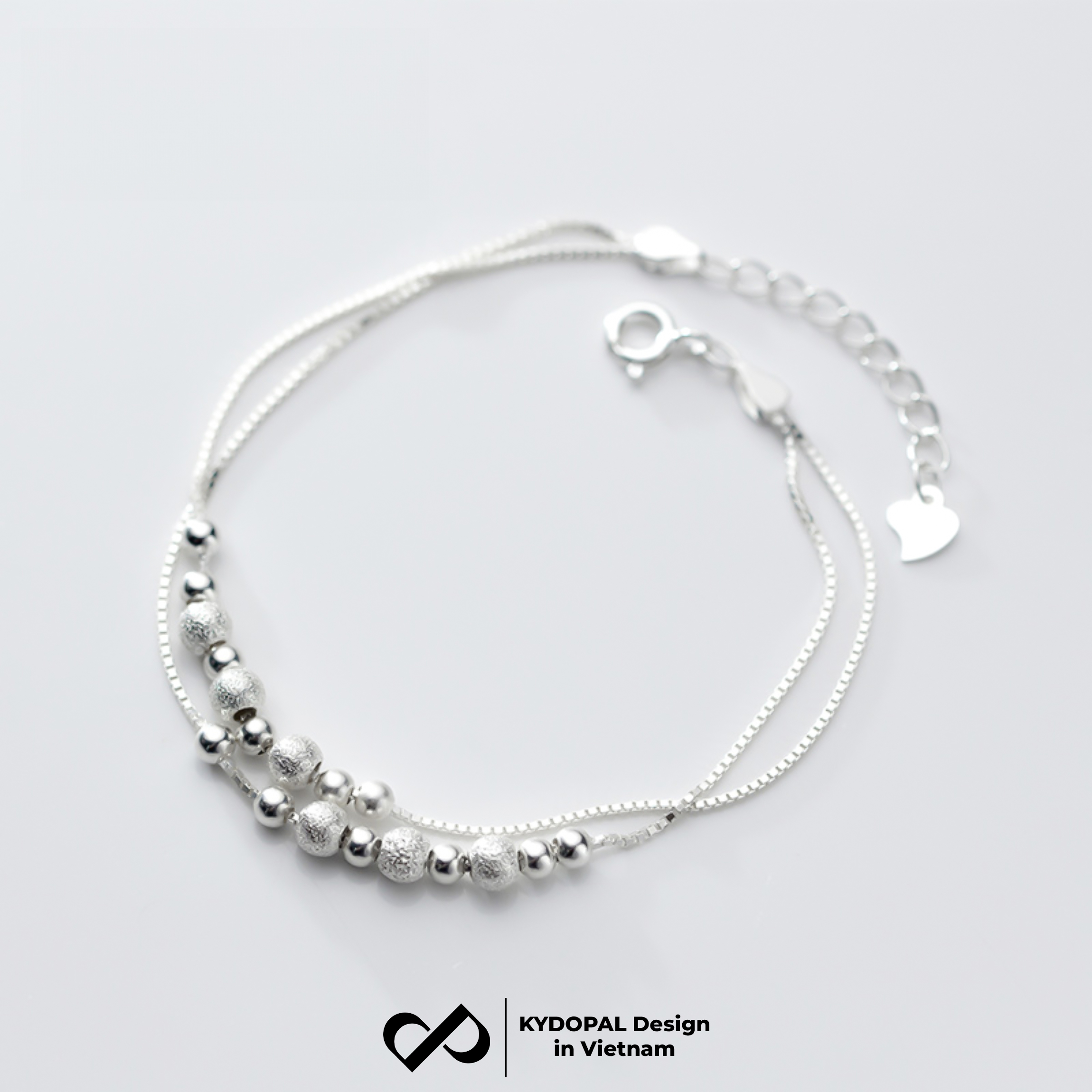 Lắc tay, lắc chân bạc nữ KYDOPAL dây kép xỏ bi cá tính phay cát lấp lánh trang sức 925 - PAL9C3L65
