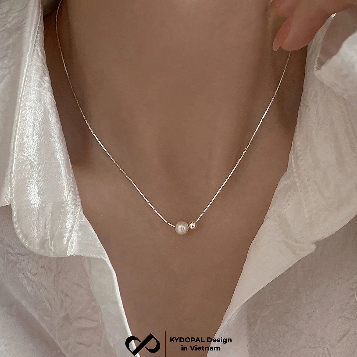Dây chuyền bạc nữ KYDOPAL vòng cổ cá tính hạt mì mix hạt trai nữ tính trang sức bạc 925  - PAL9C3C55