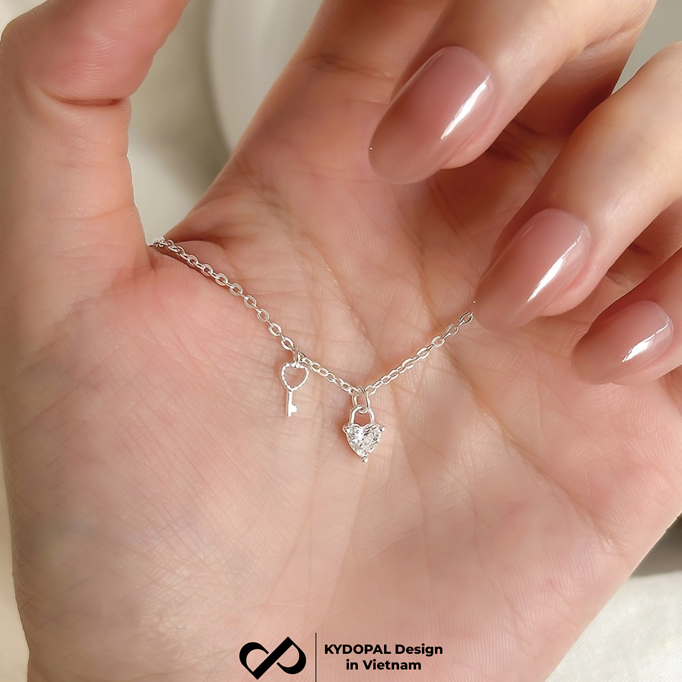 Dây chuyền bạc nữ KYDOPAL vòng cổ cá tính chìa khóa trái tim đá trắng trang sức bạc 925 - PAL9C3C46