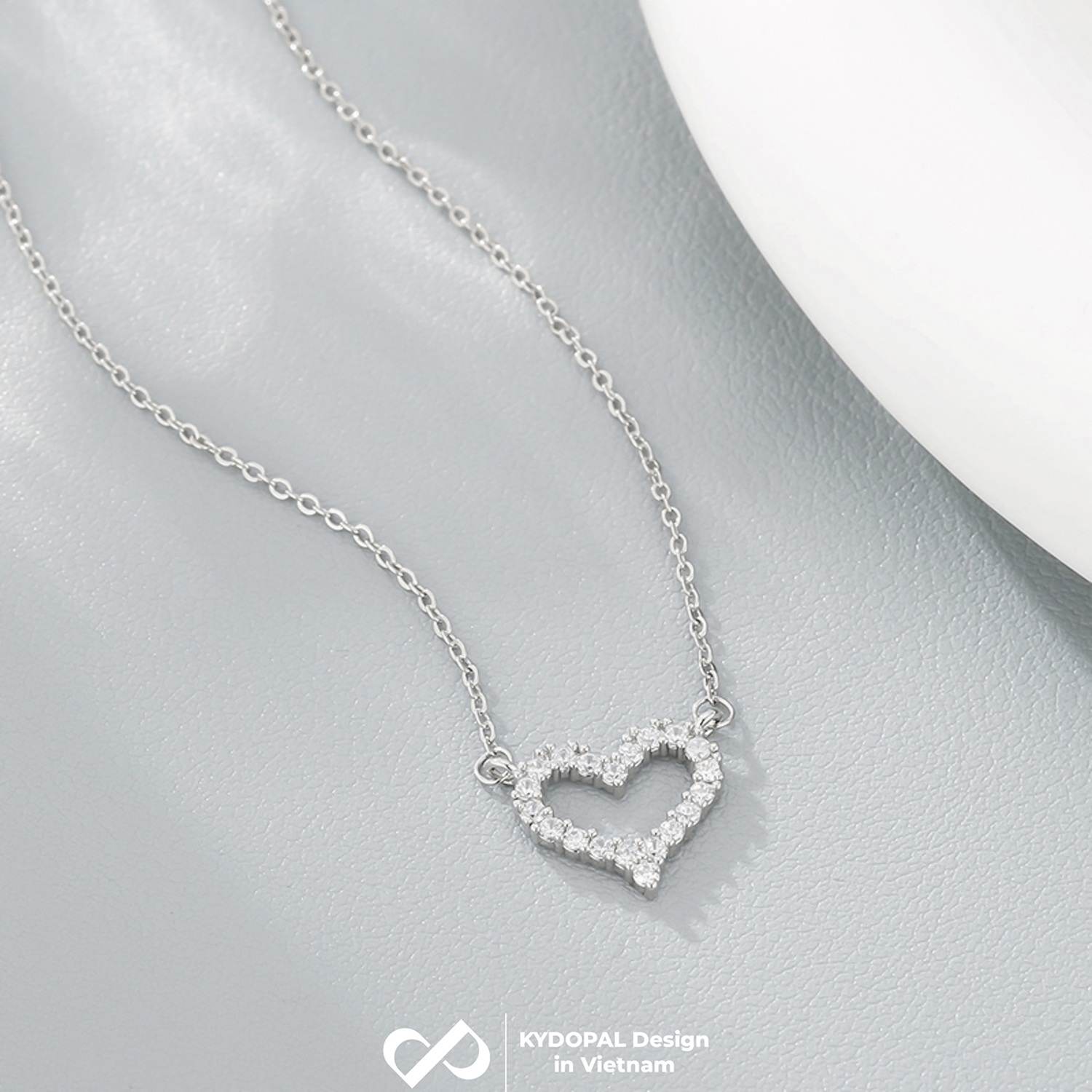 Dây chuyền bạc nữ KYDOPAL cá tính tim rỗng nạm đá viền cao cấp trang sức bạc 925 - PAL9C3C22
