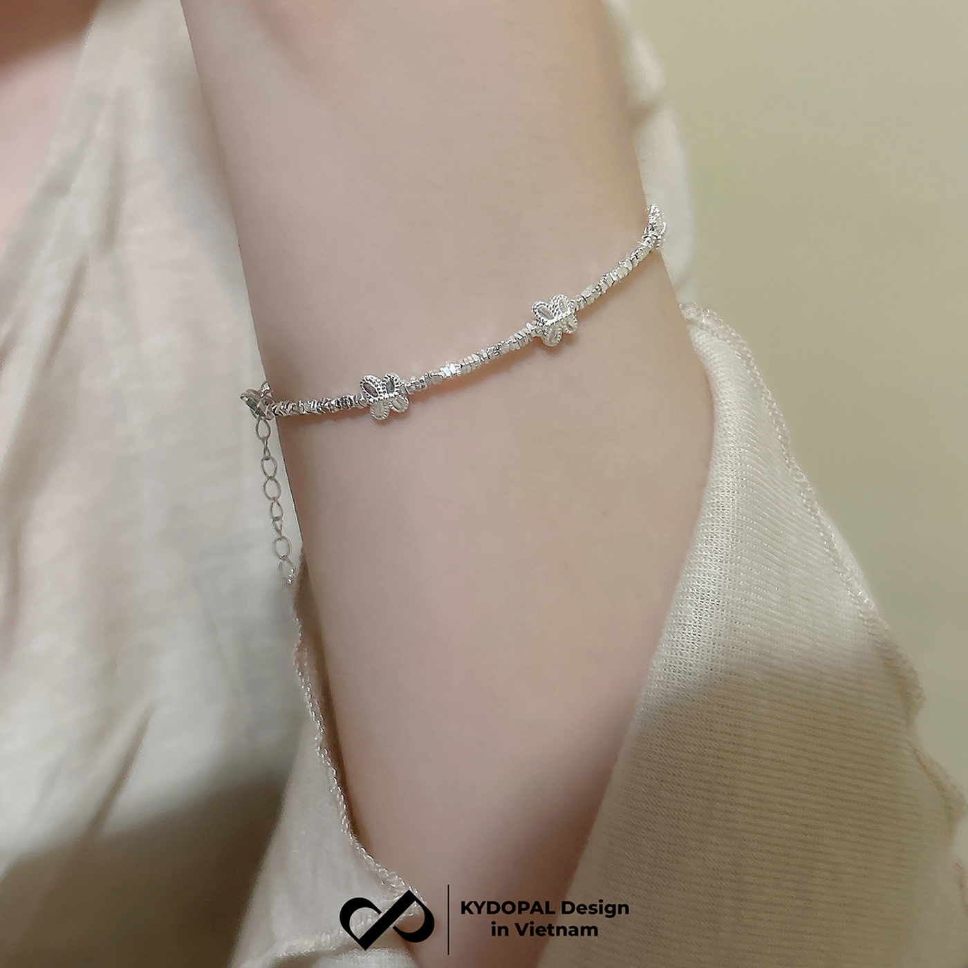 Lắc tay bạc nữ KYDOPAL hạt bạc vỡ cá tính mix charm hồ điệp phồng xinh xắn trang sức 925 - PAL9C9L13