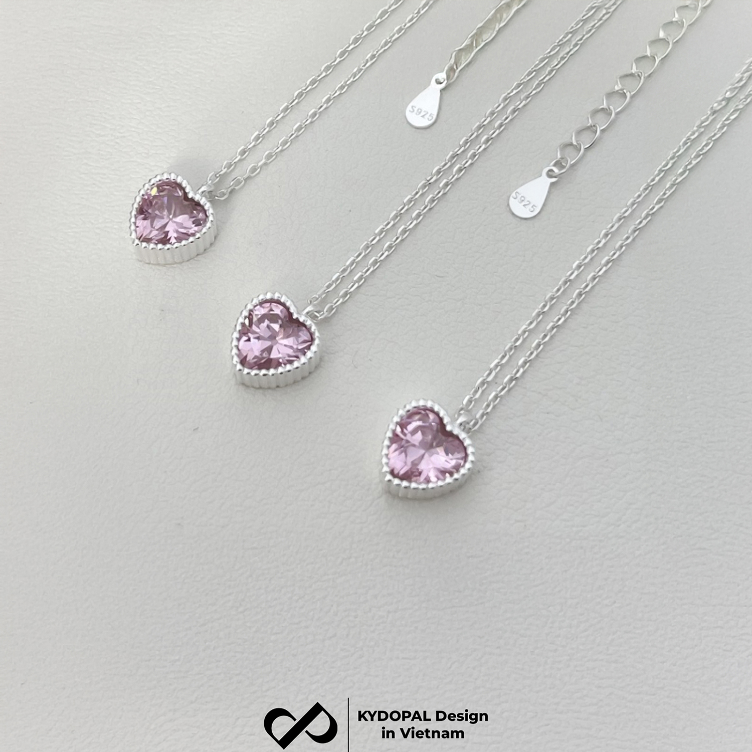 Dây chuyền bạc nữ KYDOPAL mẫu cá tính hạt mix mặt tim hồng blink lấp lánh trang sức 925 - PAL9C3C67