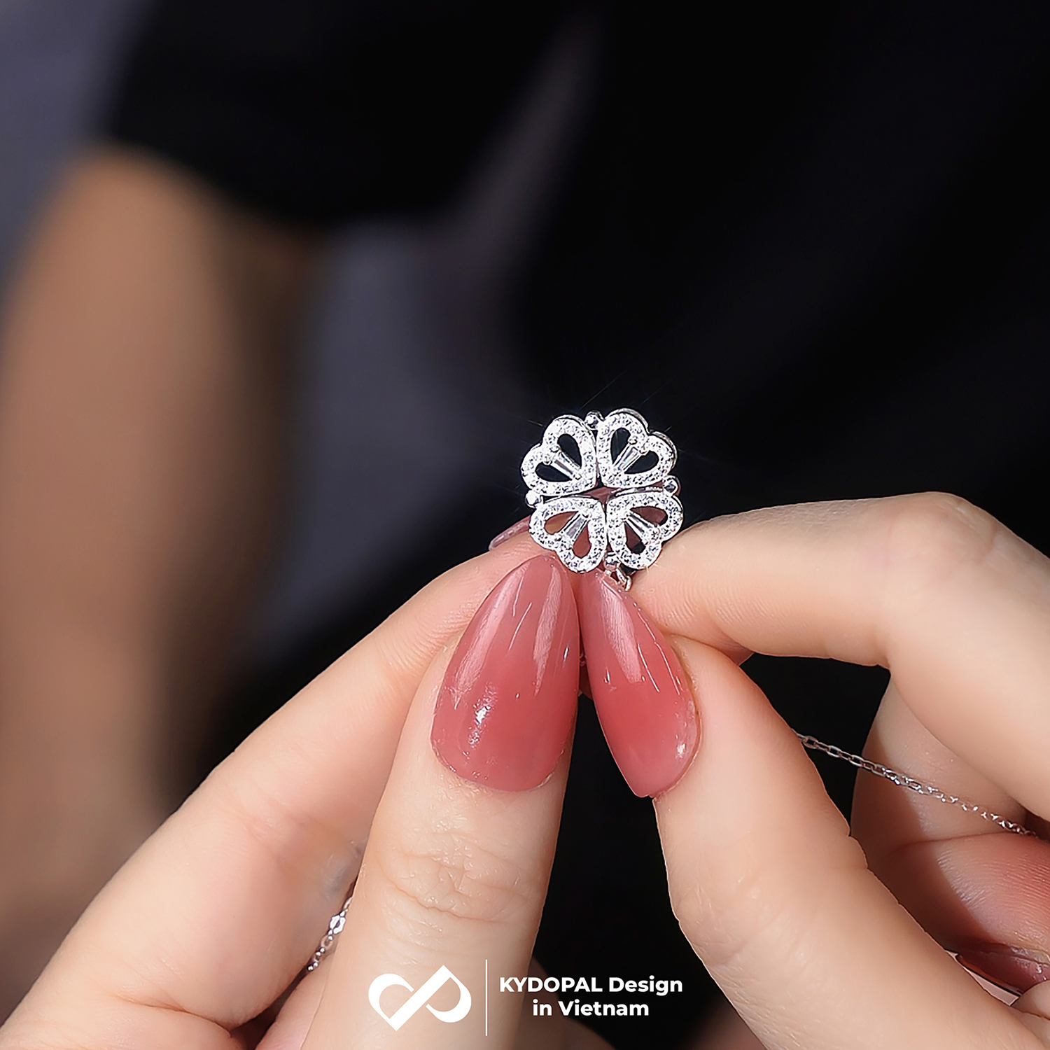 Dây chuyền bạc nữ KYDOPAL mẫu cỏ bốn 4 lá cá tính đá ghép hai trái tim trang sức 925 - PAL9C3C29